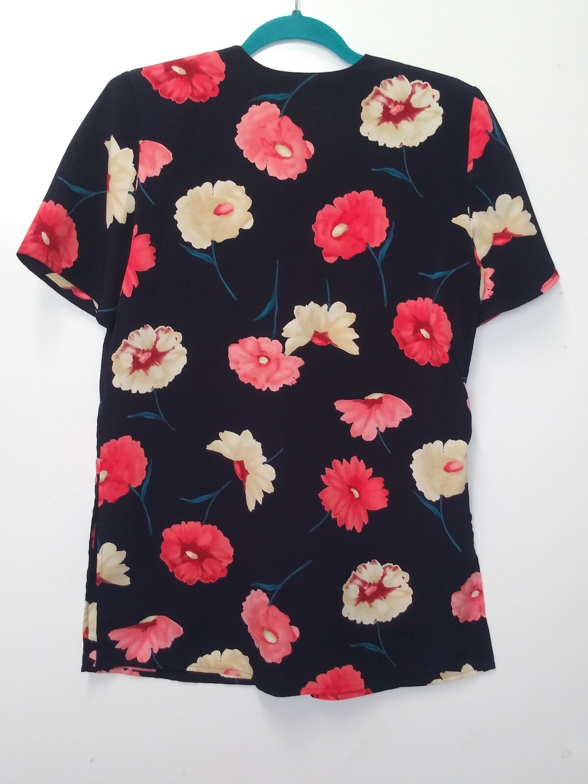 women’s floral Blouse/Top 80s-90s Vintage Christie & Jill Sz L black pink bright