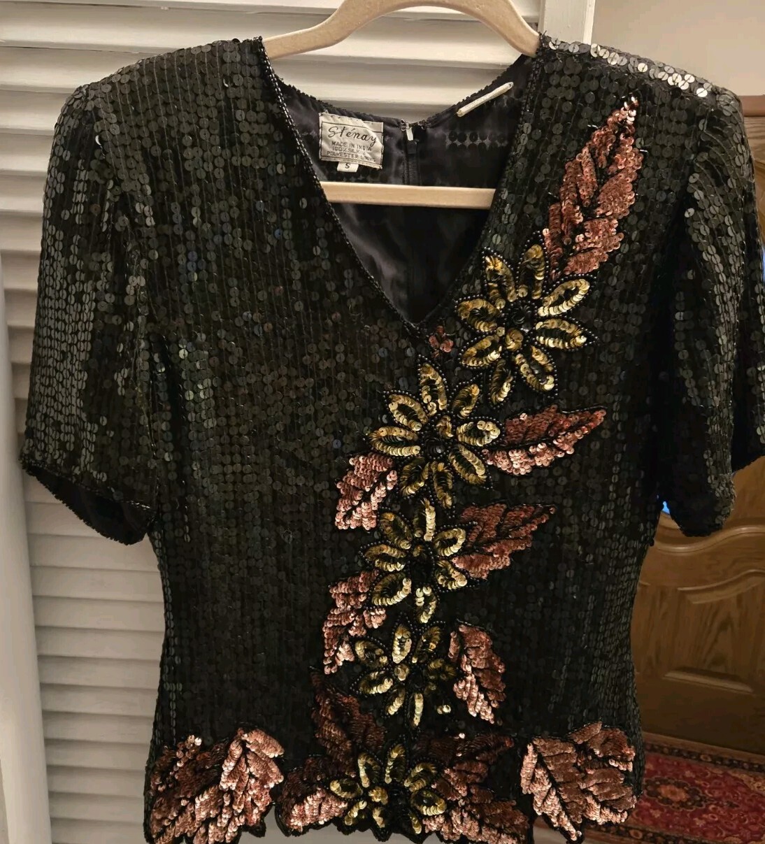 Vintage Stenay Black Sequin and Beaded Top Small Party Blouse