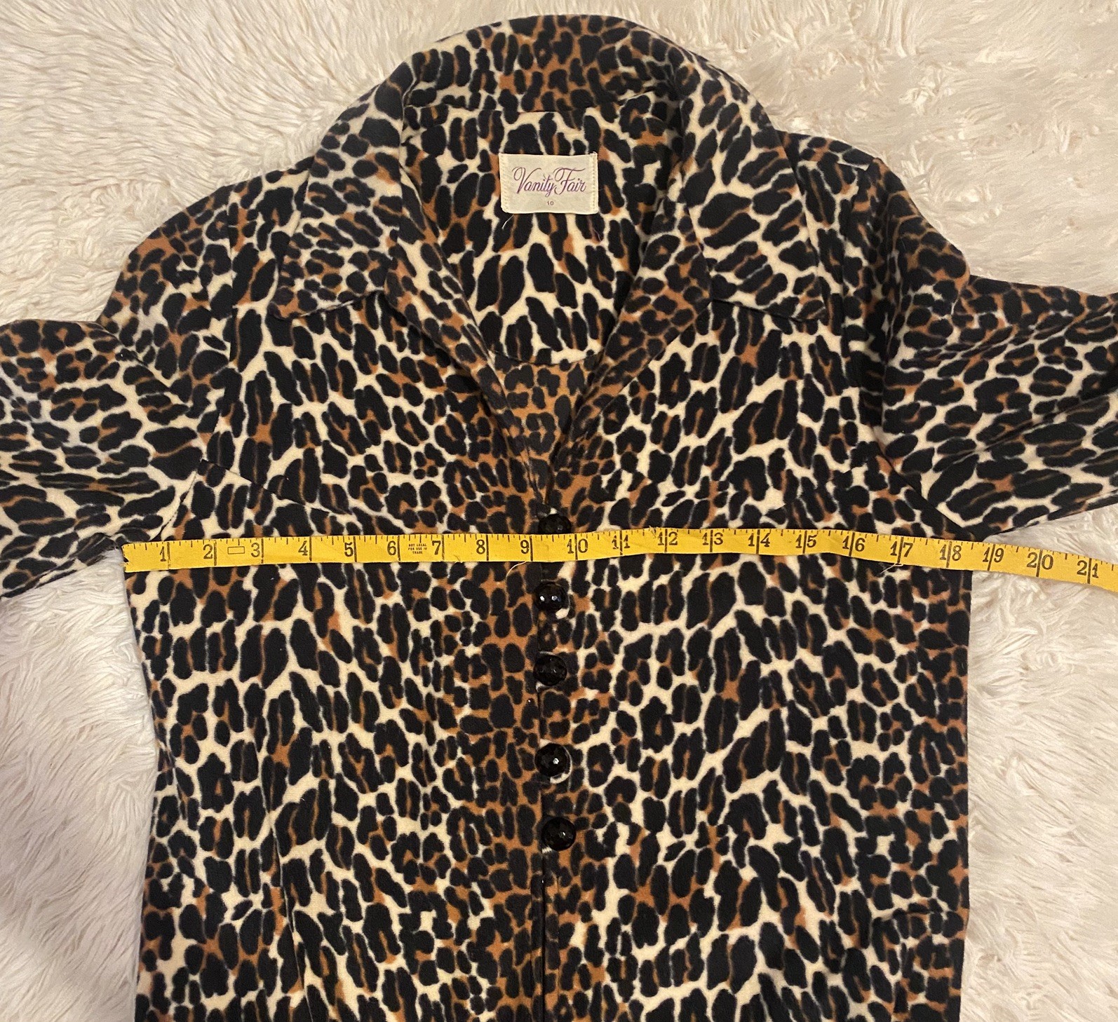 VTG Vanity Fair Velveteen Leopard Print Robe w Pockets & Belt Medium