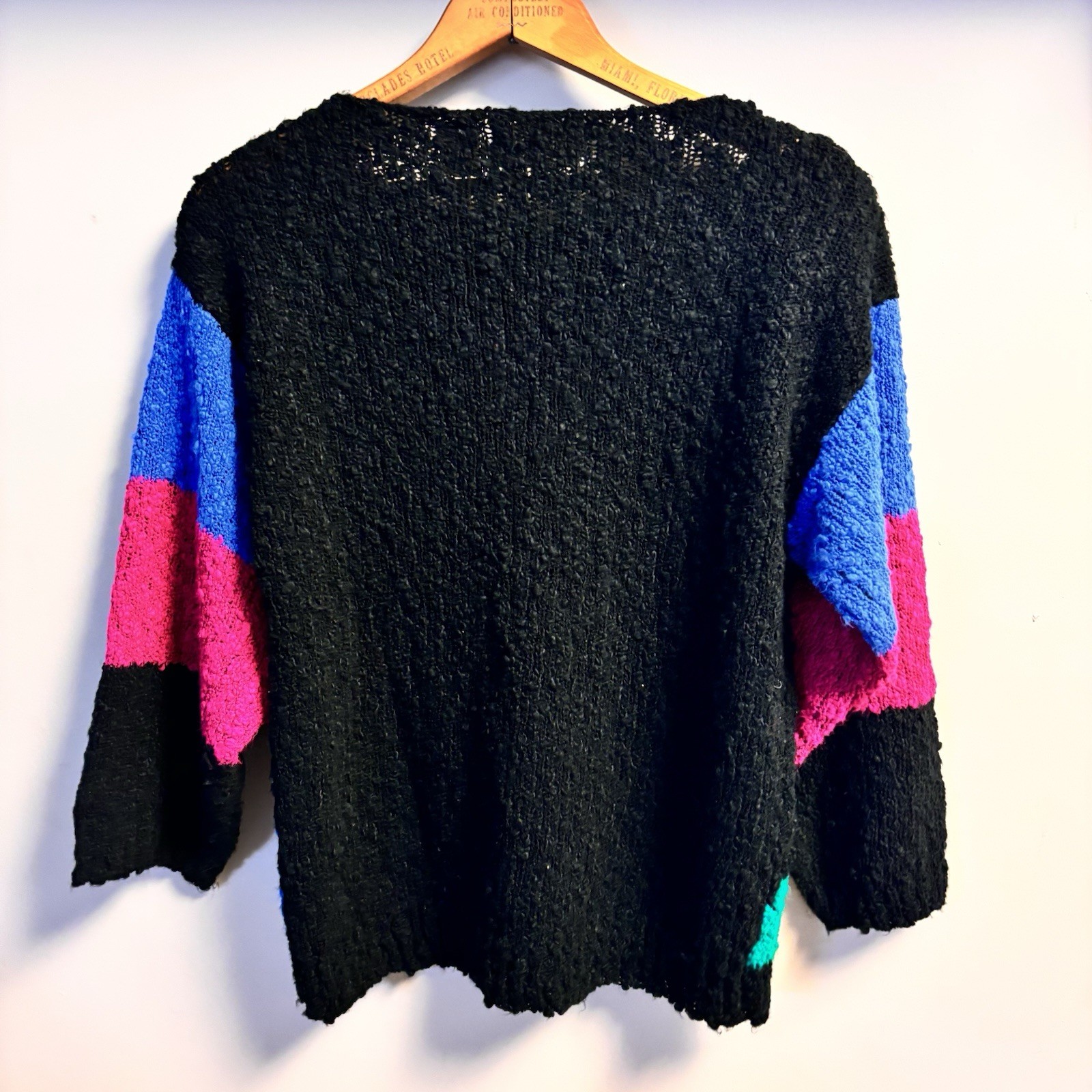 L 80s Bold Colorblock Knit Sweater Abstract Acrylic Taiwan