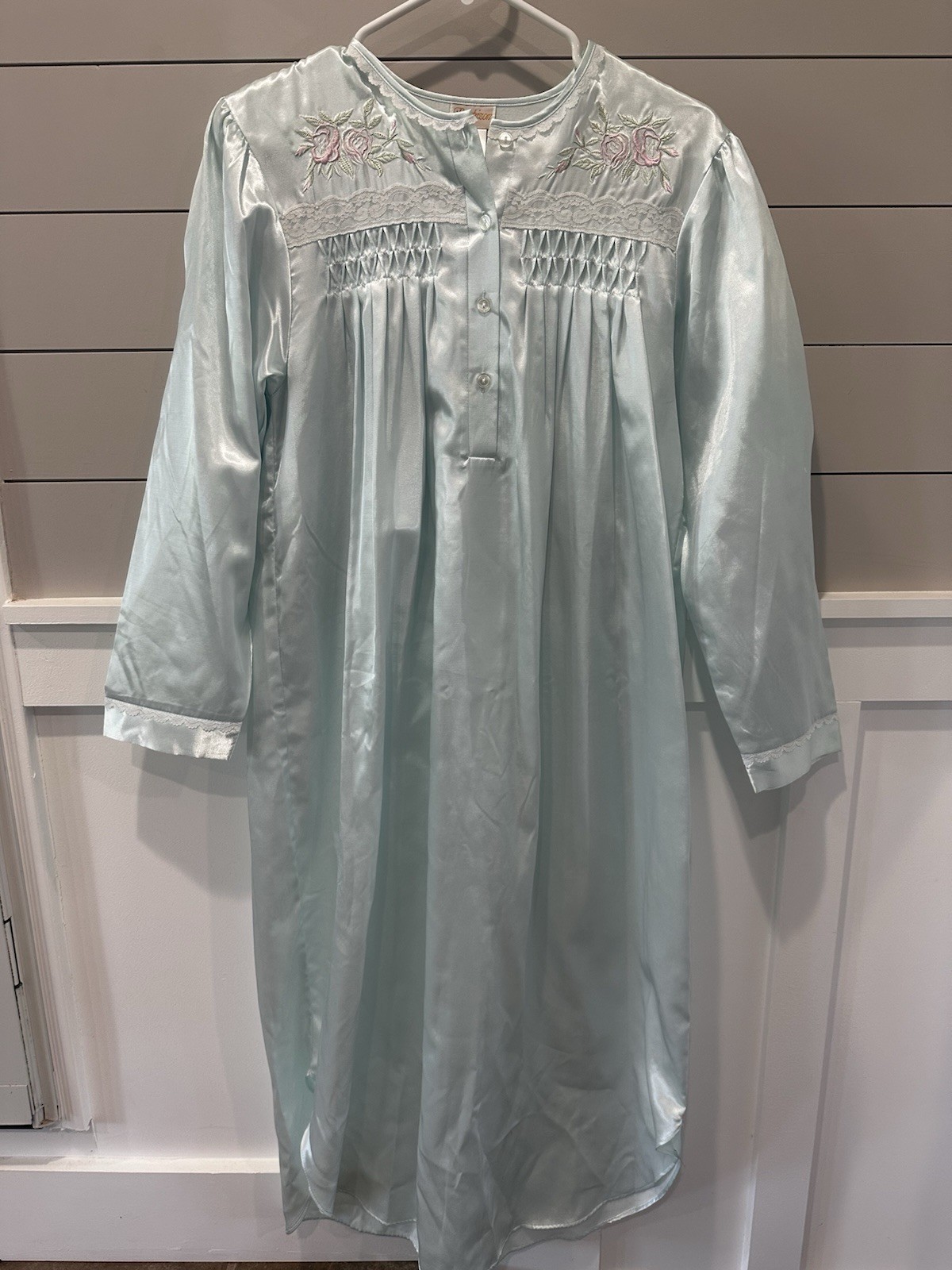Barbizon Light Blue Satin Nightgown Pullover Long Sleeve Modest Grandmacore Smal