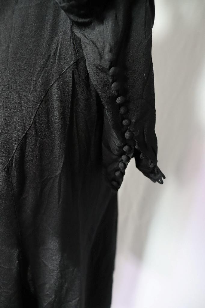 Rare Vintage 1930’s French Black Rayon Crepe Dress With Lace Collar Size 4+