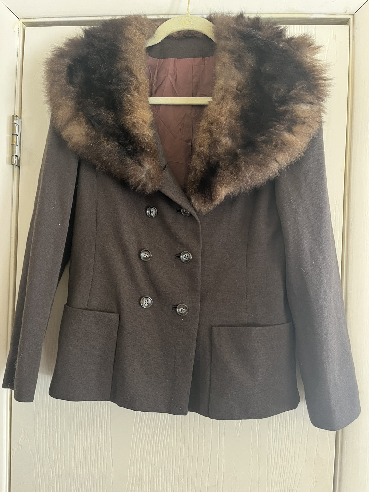 VTG 60s Wool Blend Fox Fur Glam Victorian Goth Gallery Girl Vamp Crop Jacket S