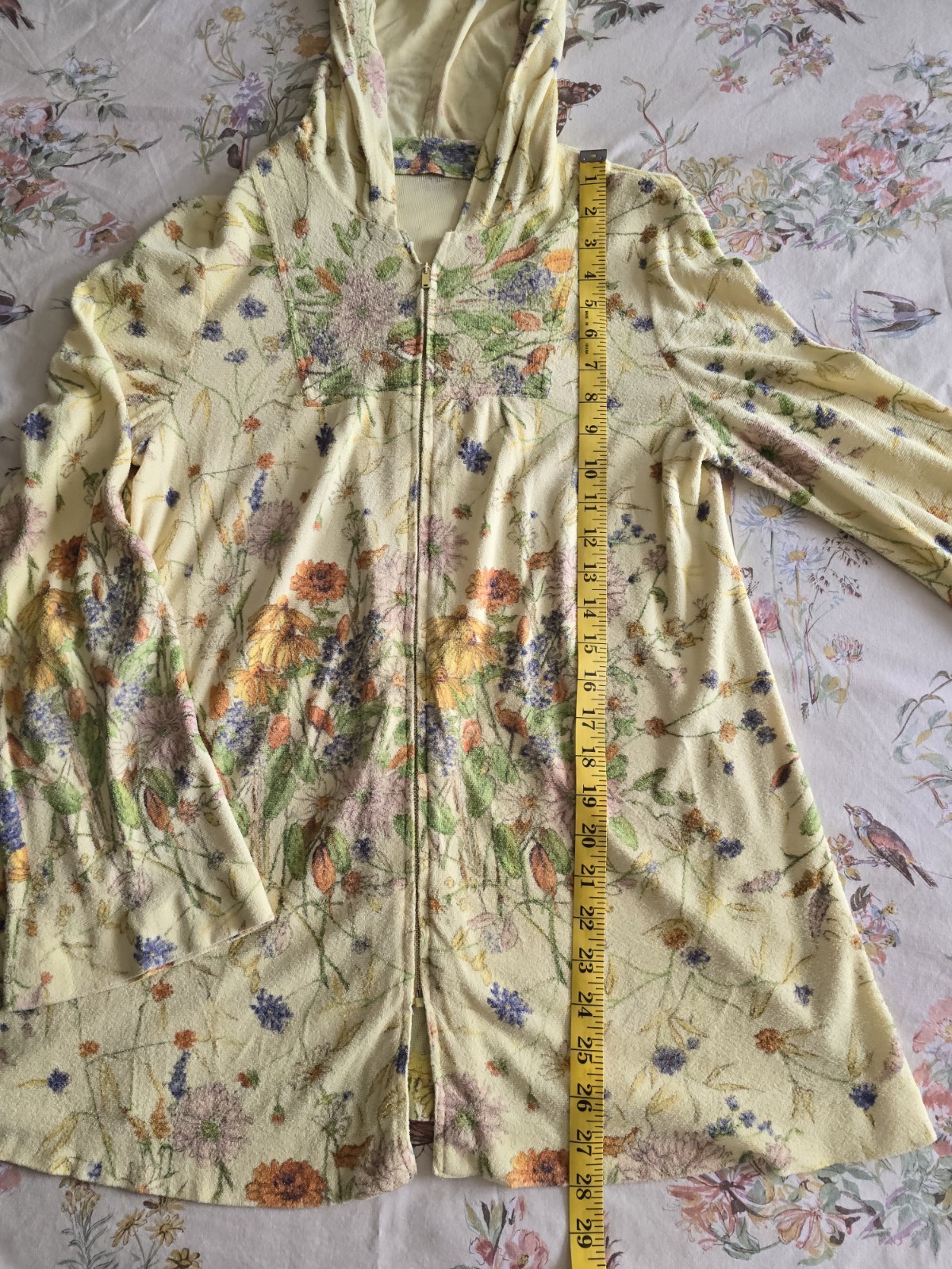 Vintage 60s 70s Floral Terry Cloth Zip Up Hoodie Talon Zipper Womens Med/large