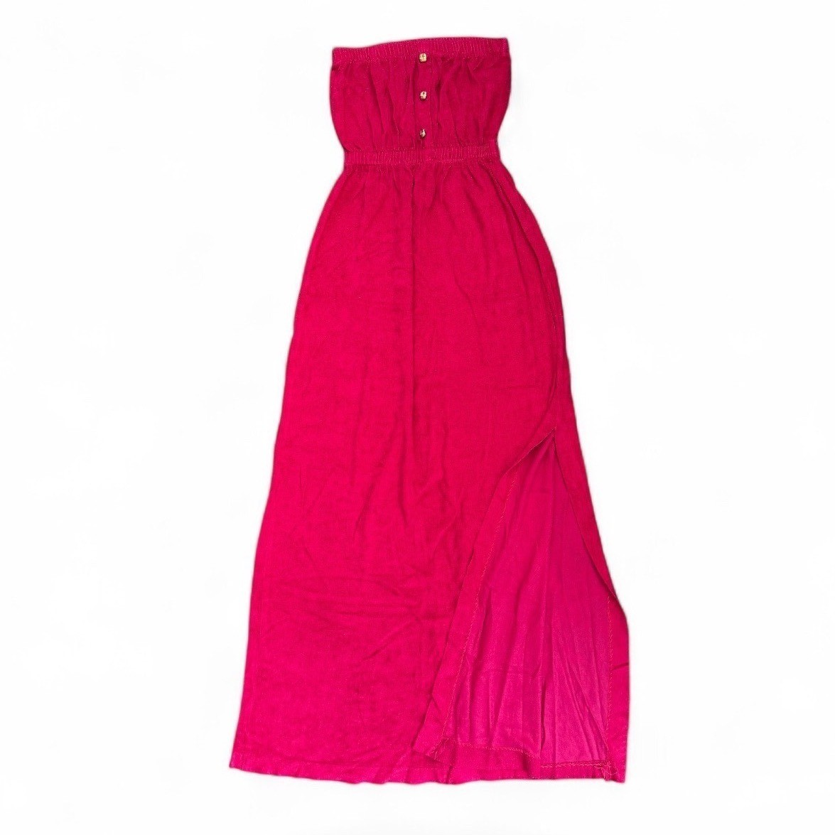 Vintage Red Terry Strapless slit Maxi Dress Small 1970’s Boho Hippie Festival