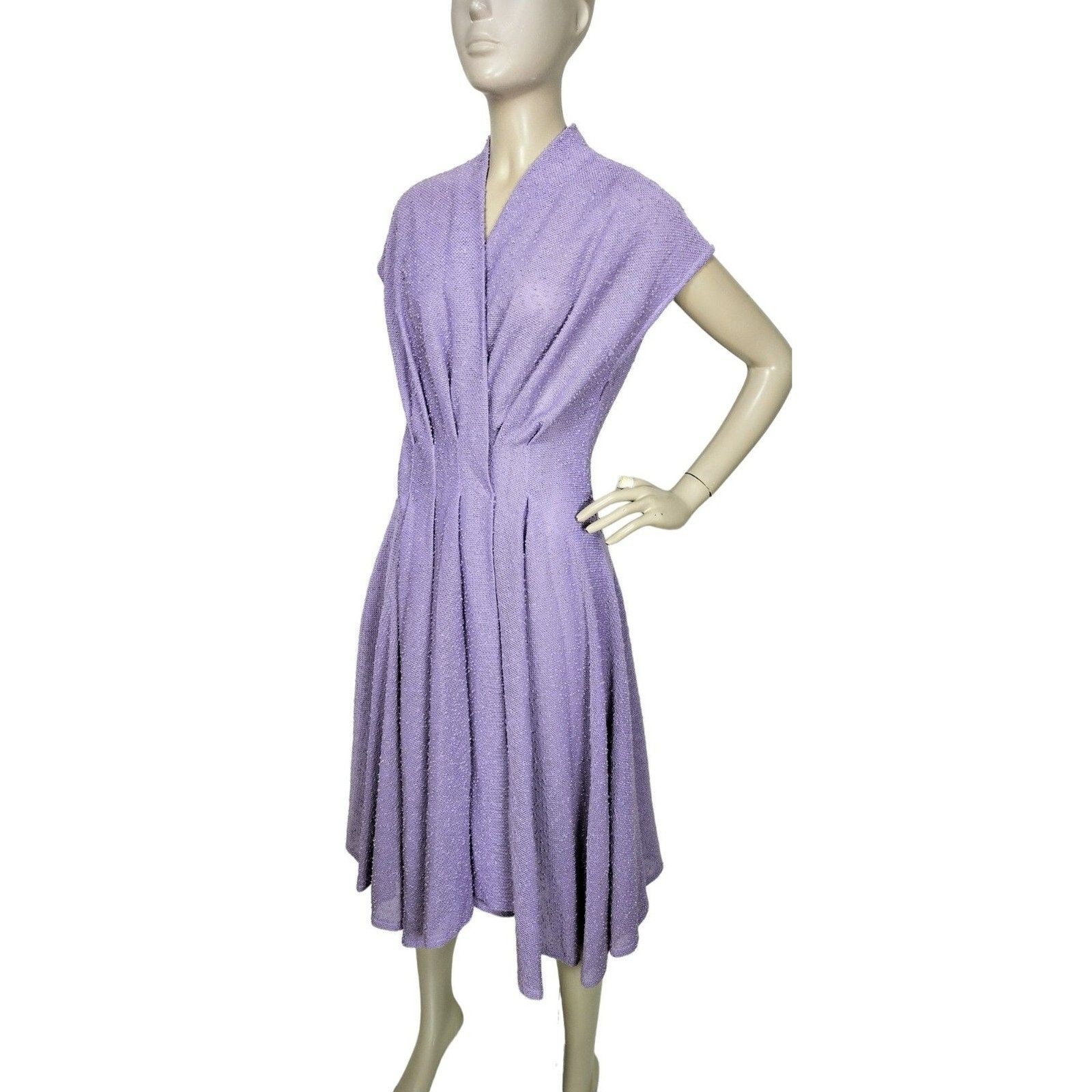 Vintage 70s Julie Miller of California Purple Wool Boucle Pleated Wrap Dress M/L