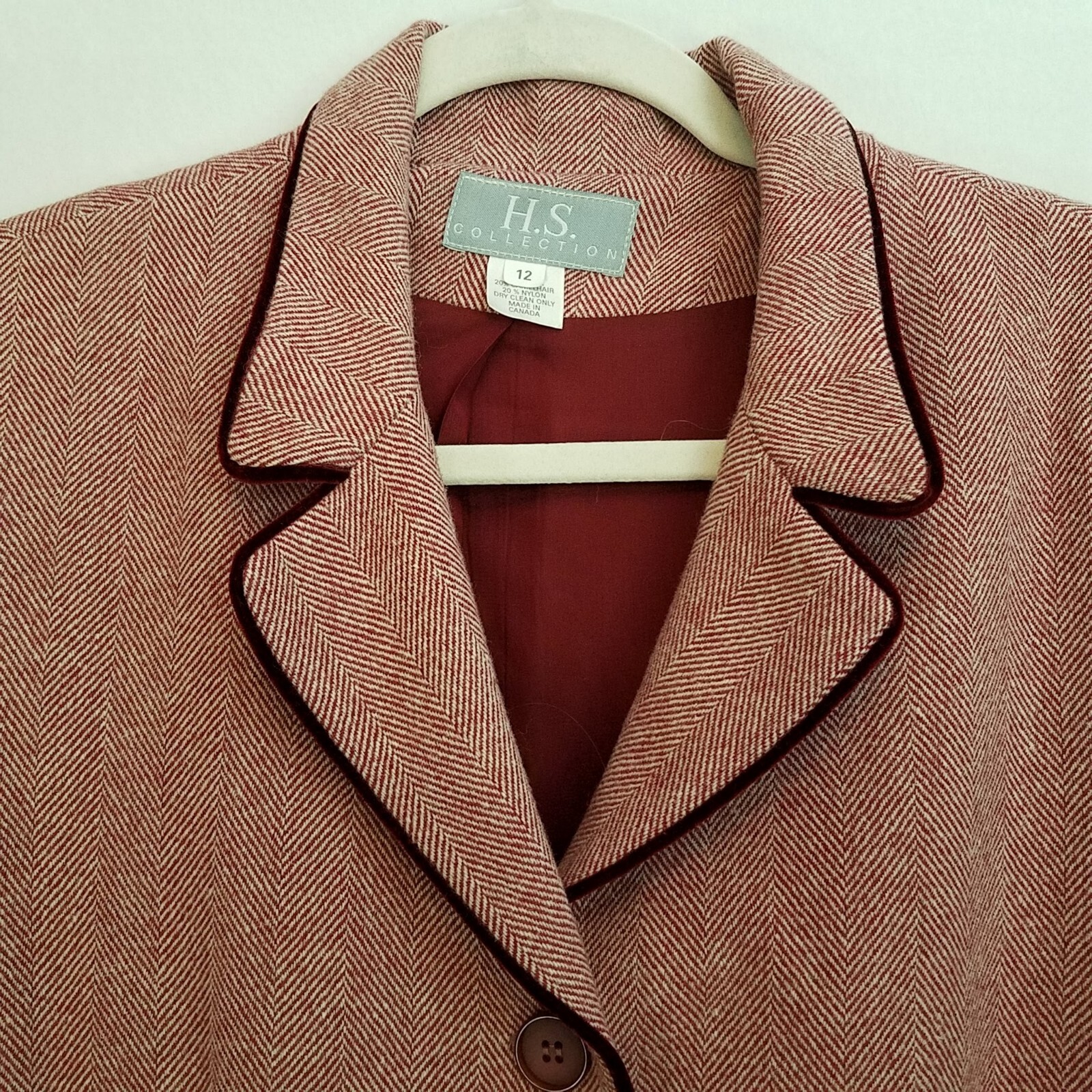Vintage 1980s Red Chevron Pattern Floor Length Wool/Camel Hair Button Up Coat 12