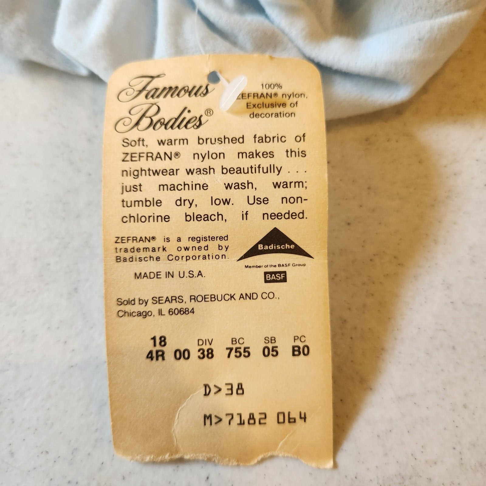 Vtg Famous Bodies Long Nightgown L Soft Blue Nylon Embroidery Sears Roebuck USA