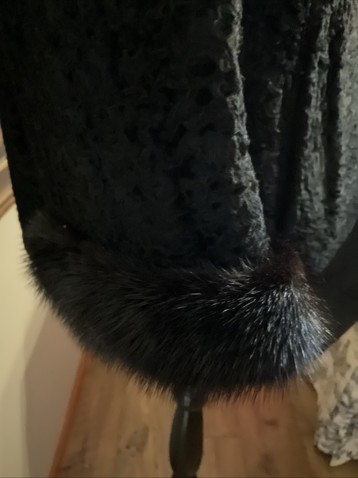 Vintage 1960s Black Curly Lamb Jacket Dark Brown Mink Collar, Black Fur Jacket