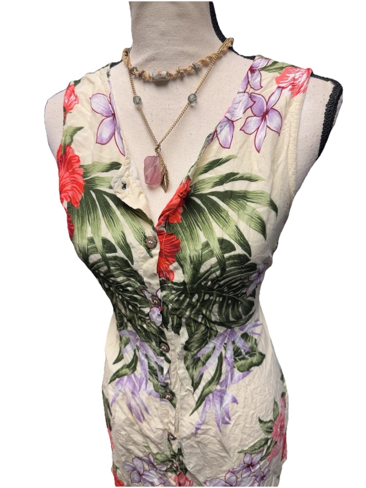 Vintage Hawaiian Dress Size L Y2K Retro Pencil Tropical Fringe Vacation Beach