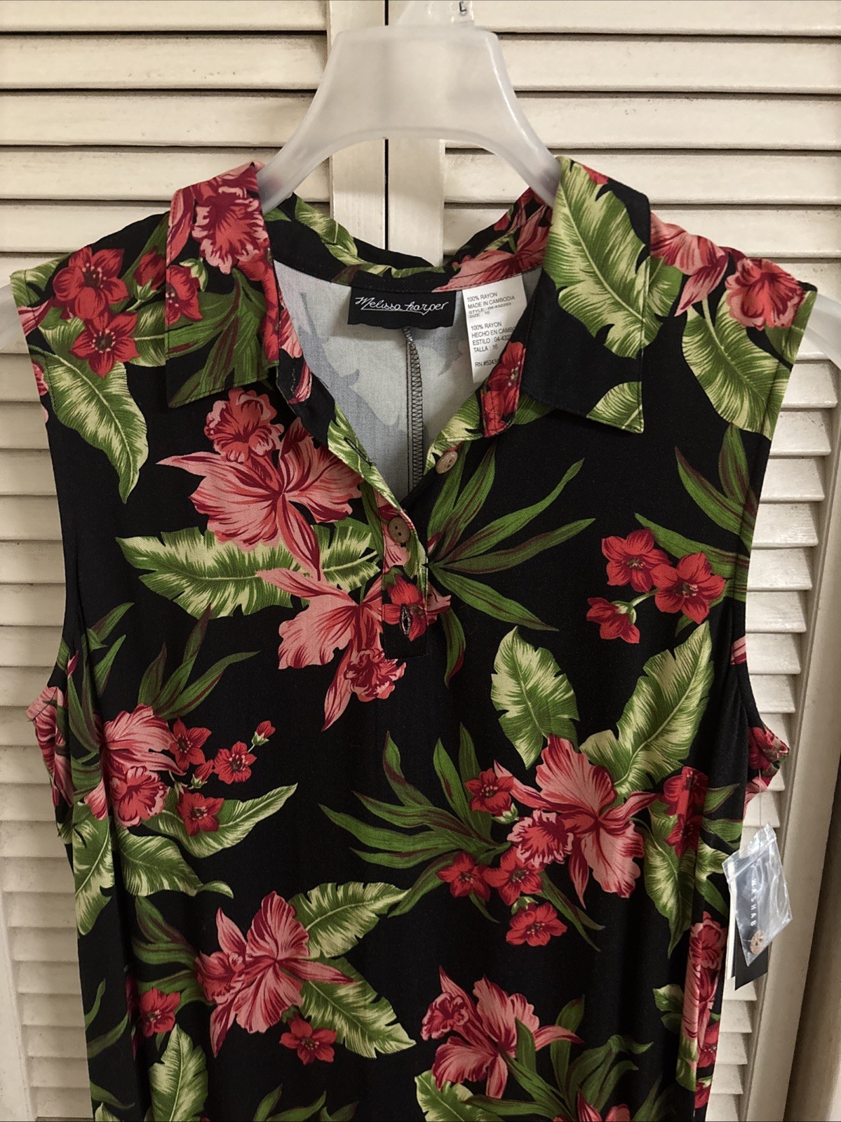 Melissa Harper Black Red Collared Floral Dress 4 Button Size 16 Talla
