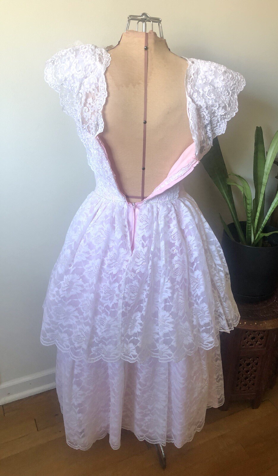 80’s Pink & White Lace Dress, XS