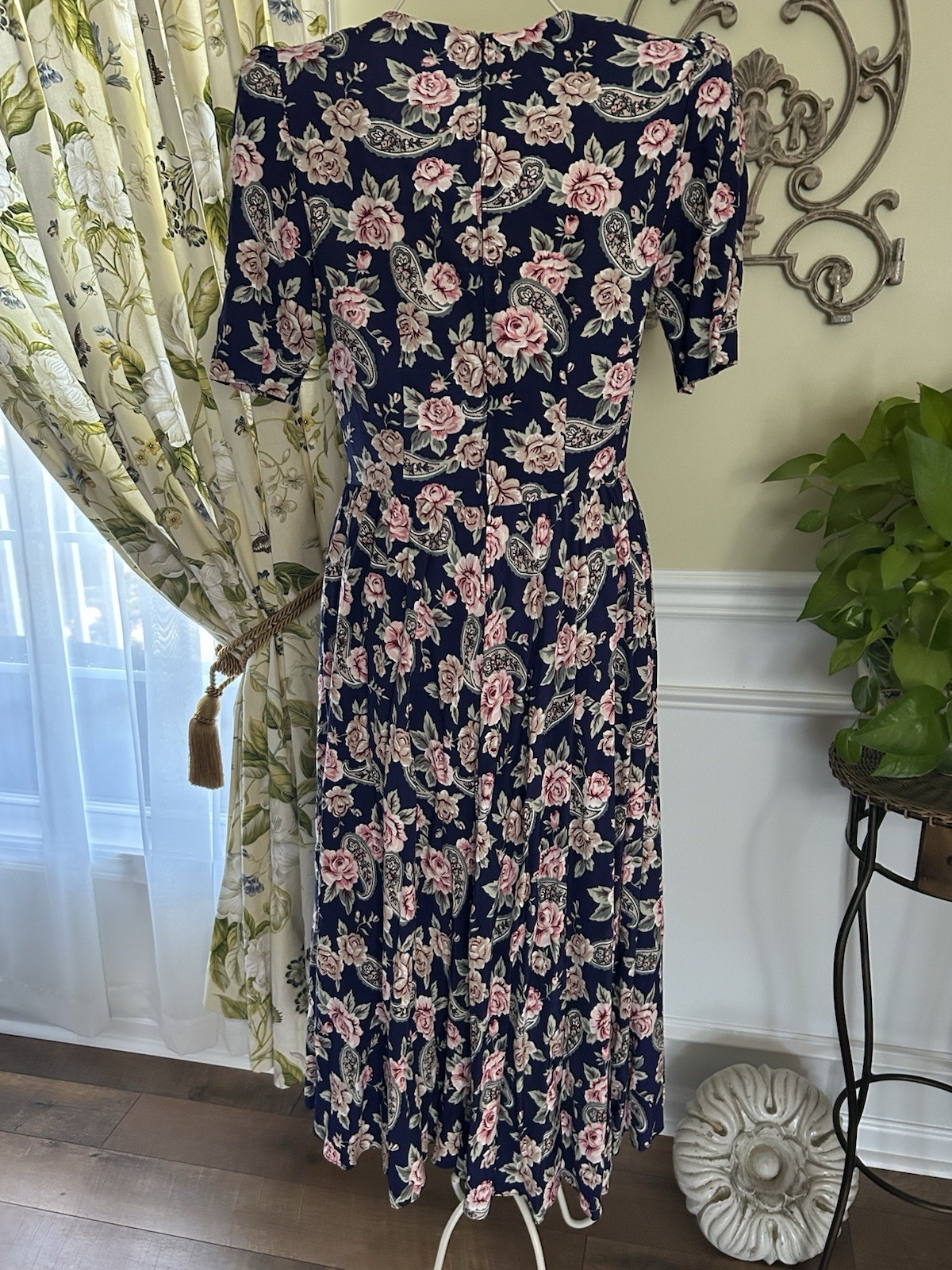 Women’s Vintage 80’s Garden Party Floral Paisley Print Dress 9 10 Large Rayon
