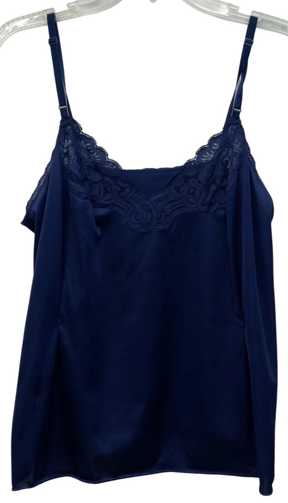 Vintage Vanity Fair Camisole Blue Antron III Dupont Nylon Lace Trim Slip Top 36