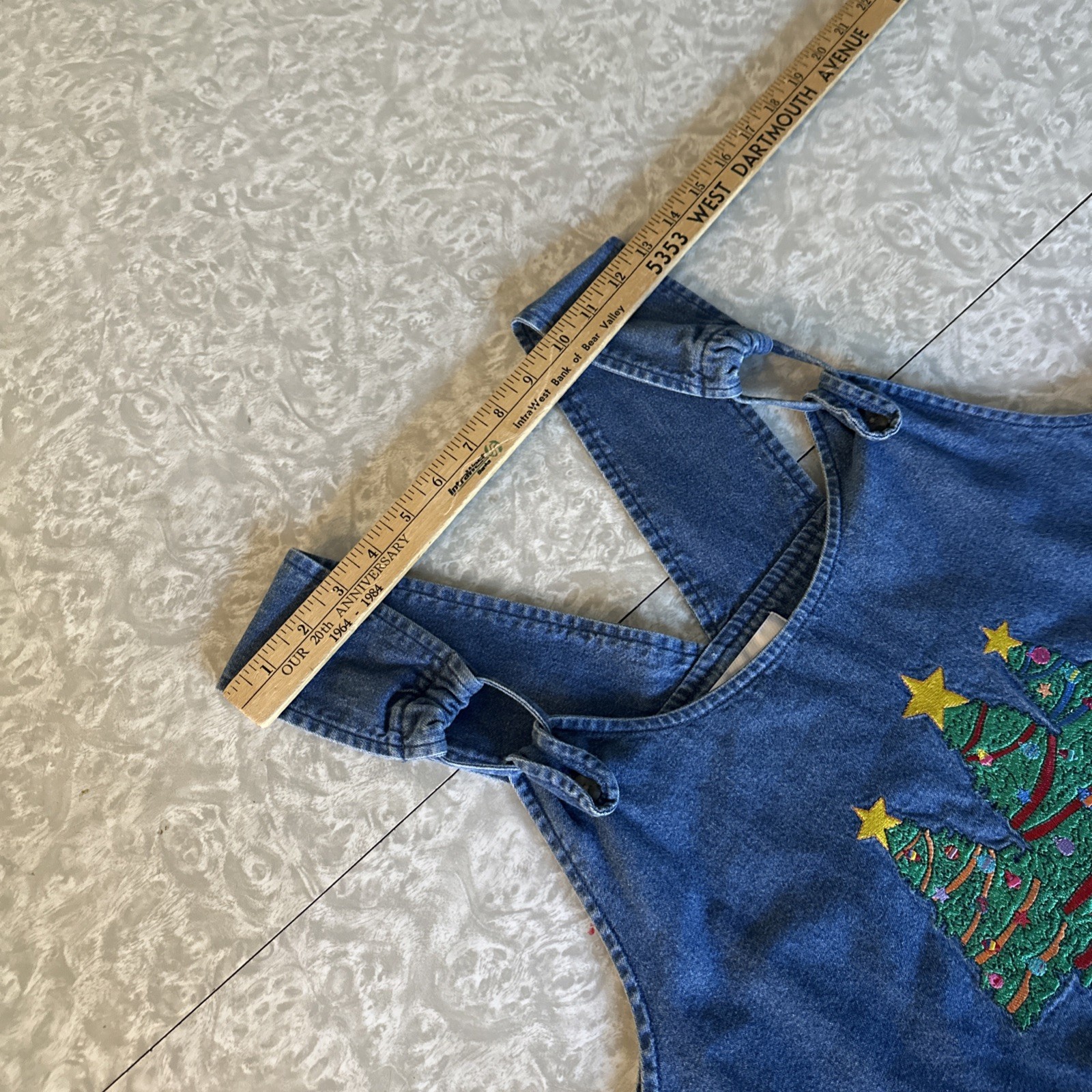 VTG Westbound Denim Christmas Holiday Embroidered Pockets Maxi Jumper Dress XL