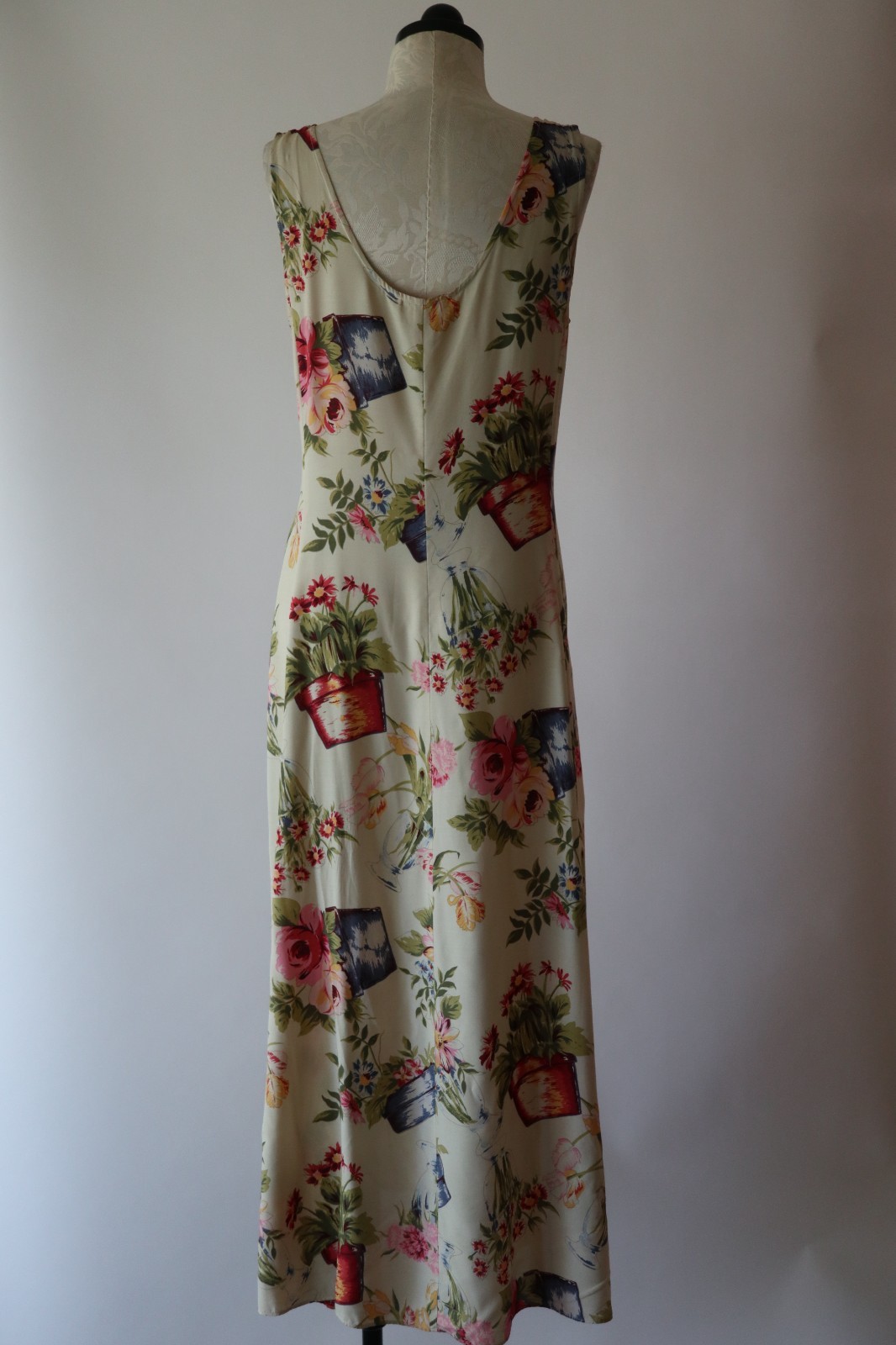 90s Vintage Pastel Garden Plants Pots Sleeveless Long Maxi Sundress Women S M