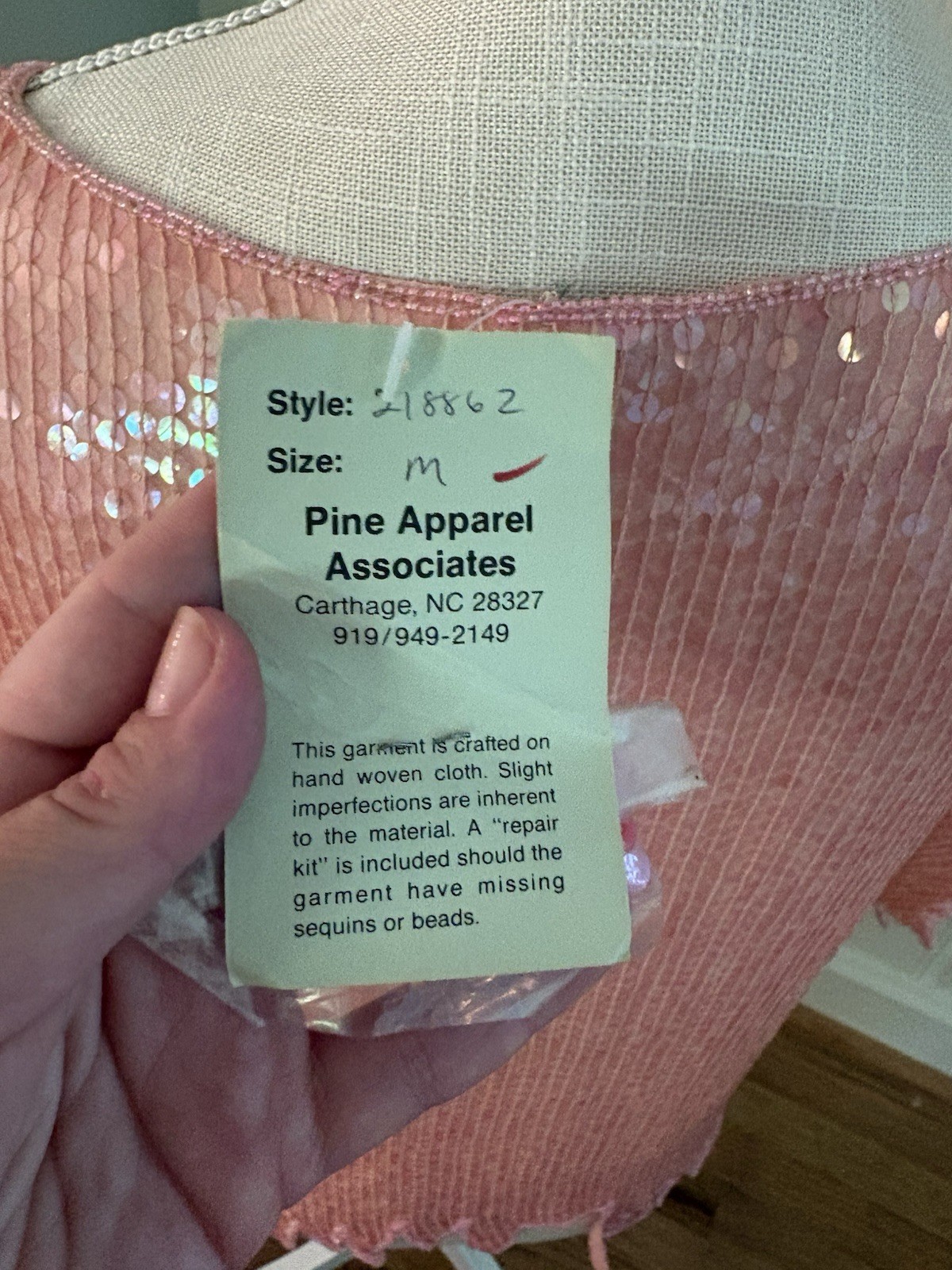 Vintage 80s Hand Beaded 100% Silk Top Pastel Pink Sequin. NWT!M Deadstock. India