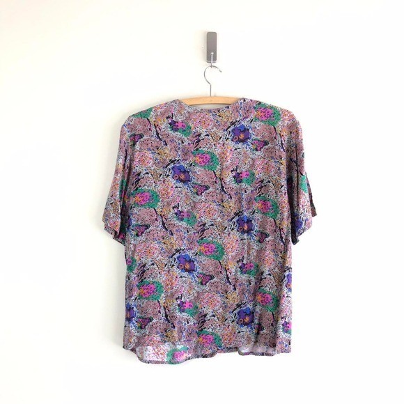 vintage abstract art ameoba print button up | utility shirt blouse top 90s 1990s