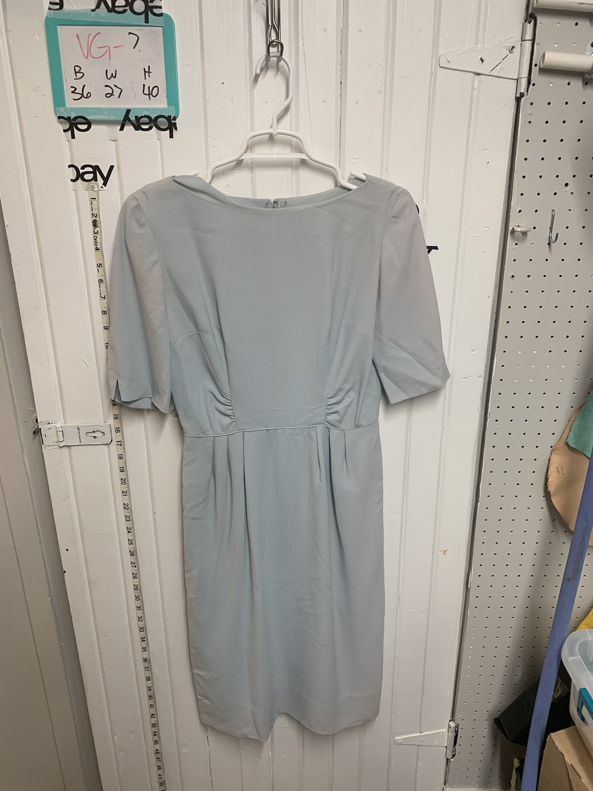 Vintage 1960s Light Blue Wiggle Dress Some Fading B36 W27 H40 Half Sleeves