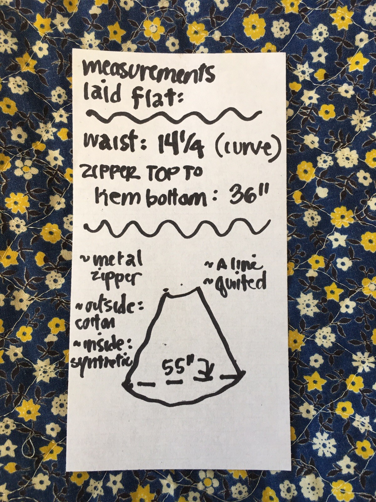 Vintage Quilted Calico Floor Length Skirt A-Line Handmade High Quality