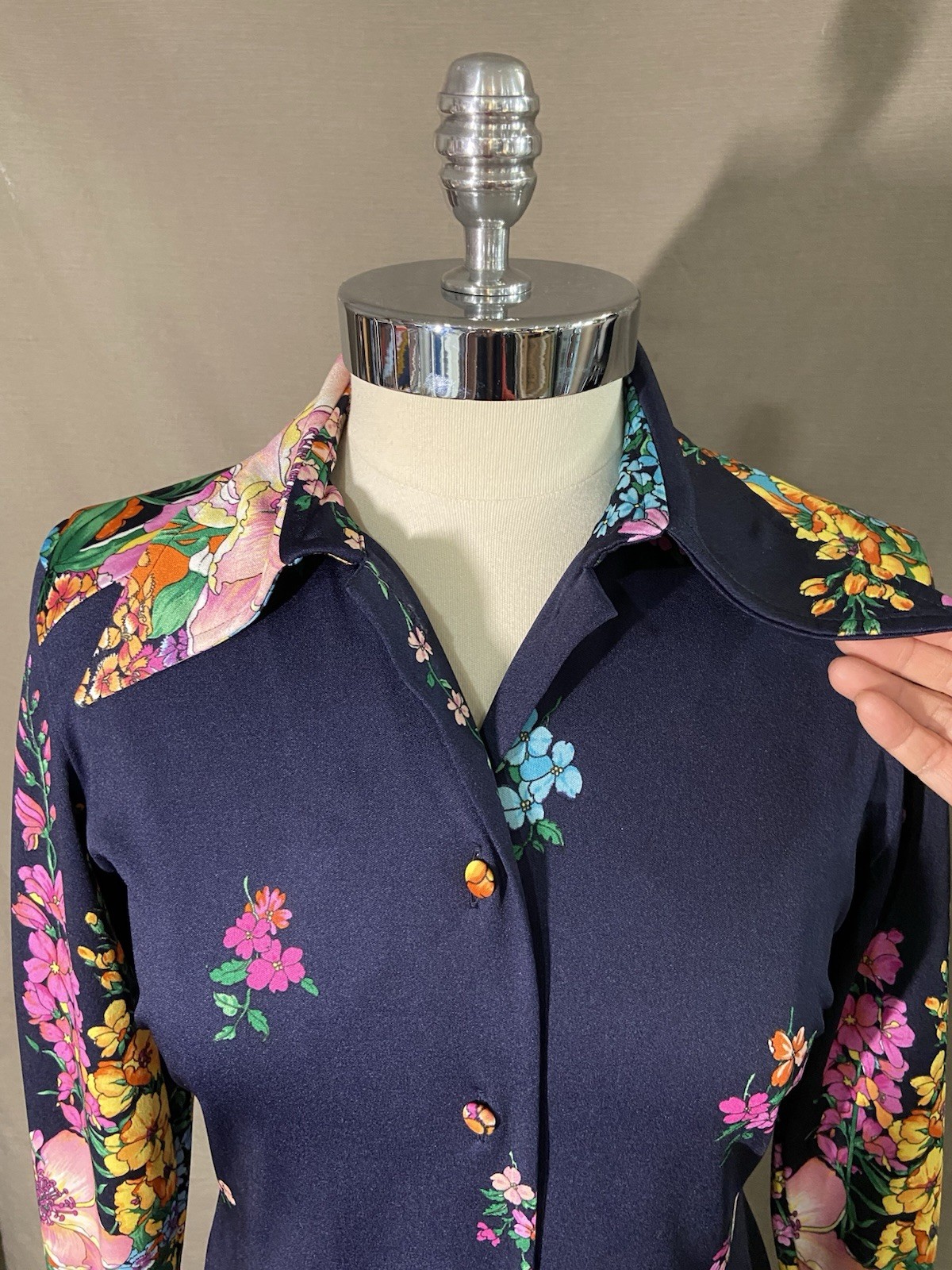 Vintage 1970s Arémis Italian Floral Long Sleeve Shirt Dress Size M/L 8-10