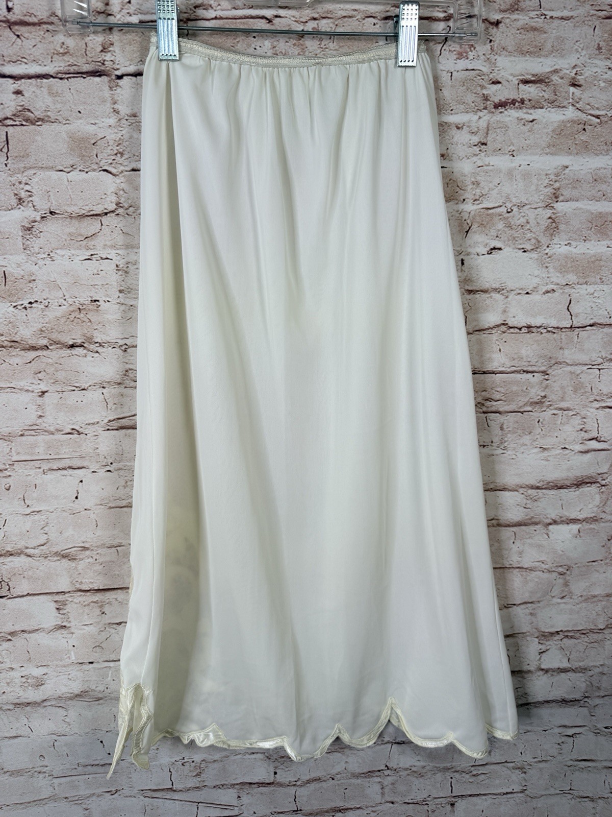 Vintage CHELSEA Ivory Half Slip Skirt Semi Sheer Lace Work Slit Scalloped Hem S