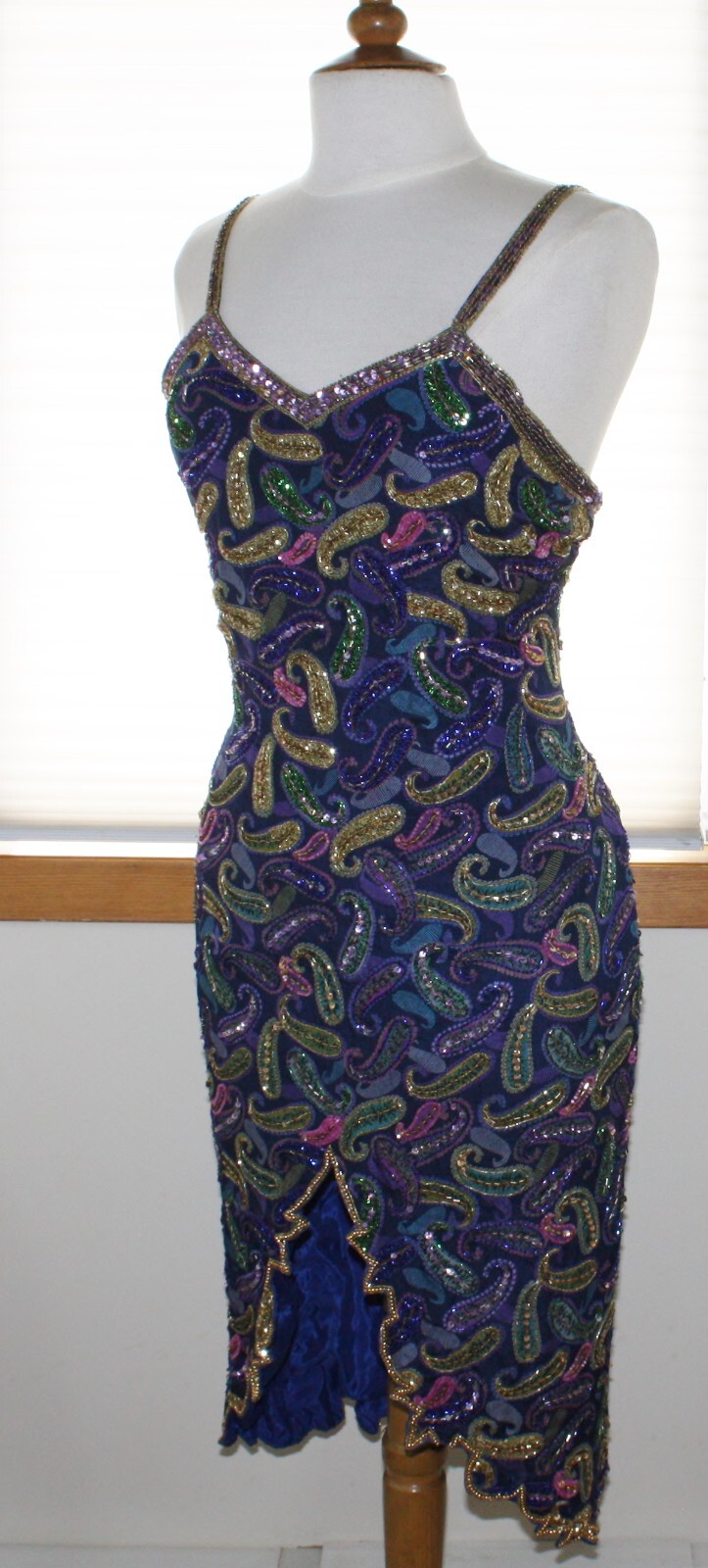 Jasdee Vintage Dress Hand Work Bead & Sequins & Hand Print On Silk Style 2093L