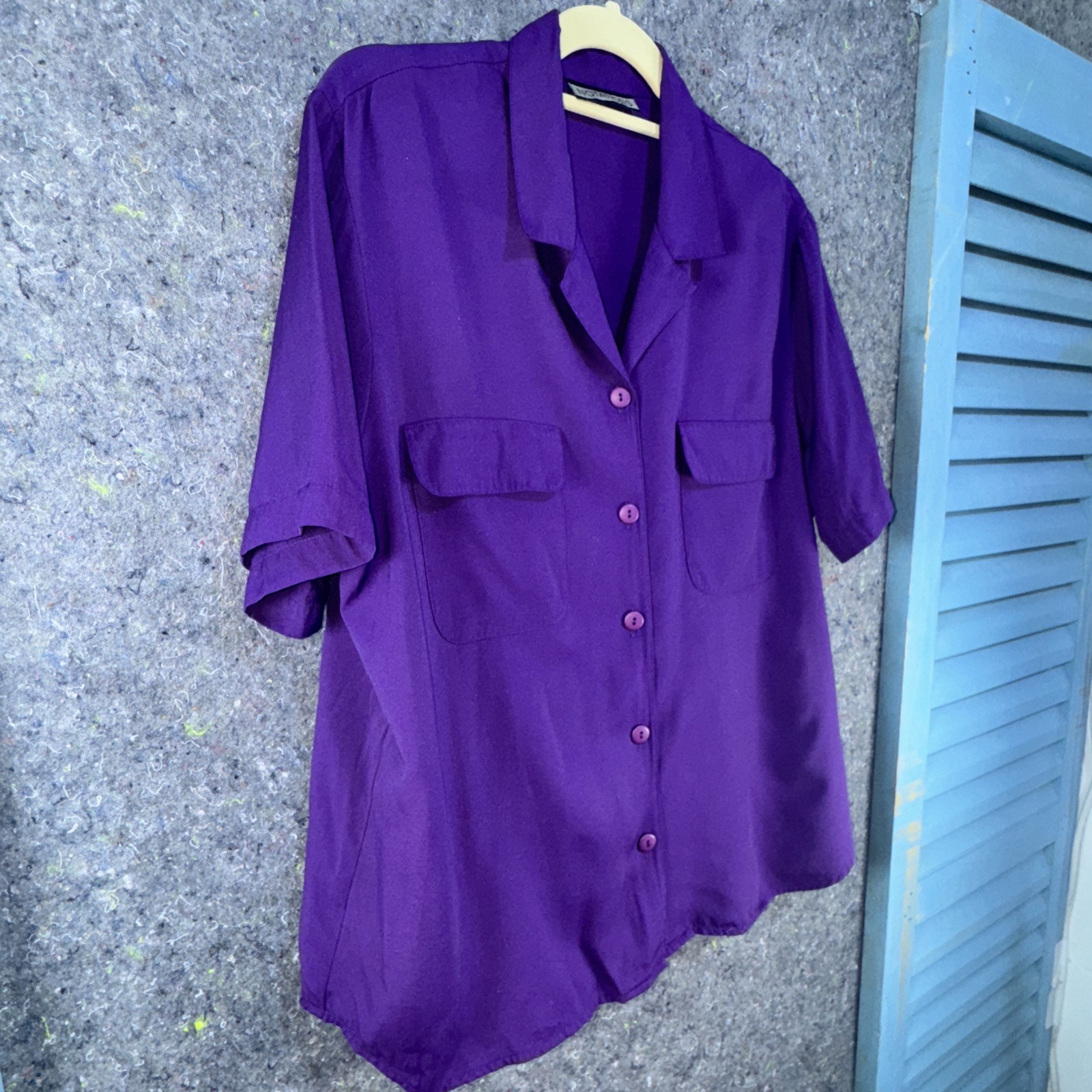 VTG Notations Purple Button Up Blouse Large, Vintage Workwear, Classic, 90s Boxy