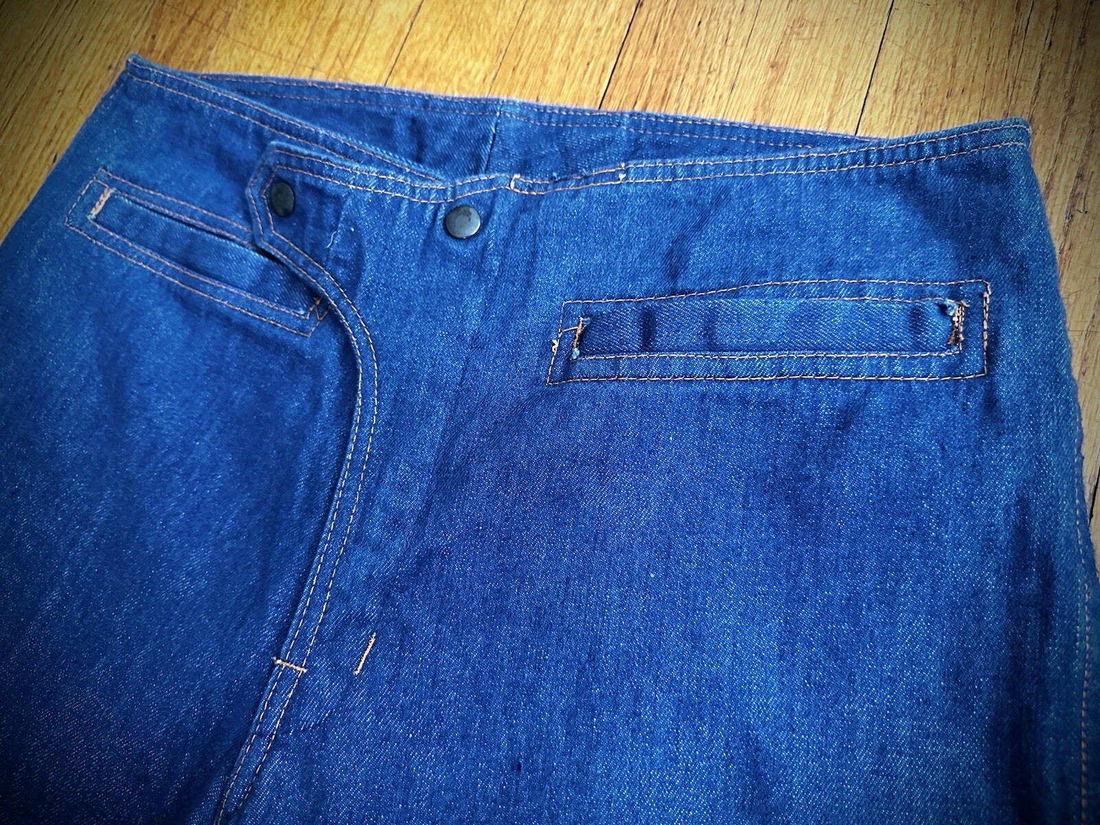 Vintage 70s Y2K Blue Denim Big Bell Bottom Jeans 32 x 38 Flare Low Rise 684 646