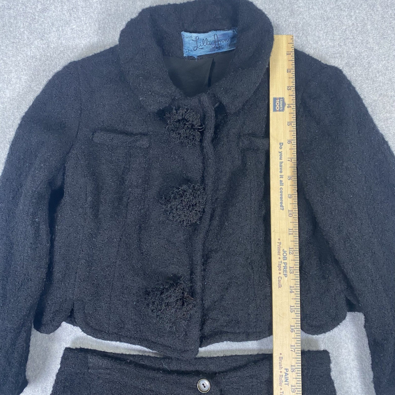 Lilli Ann Paris Bouclé Wool Suit Set 50s/60s Black Jacket Skirt Pom Pom Buttons