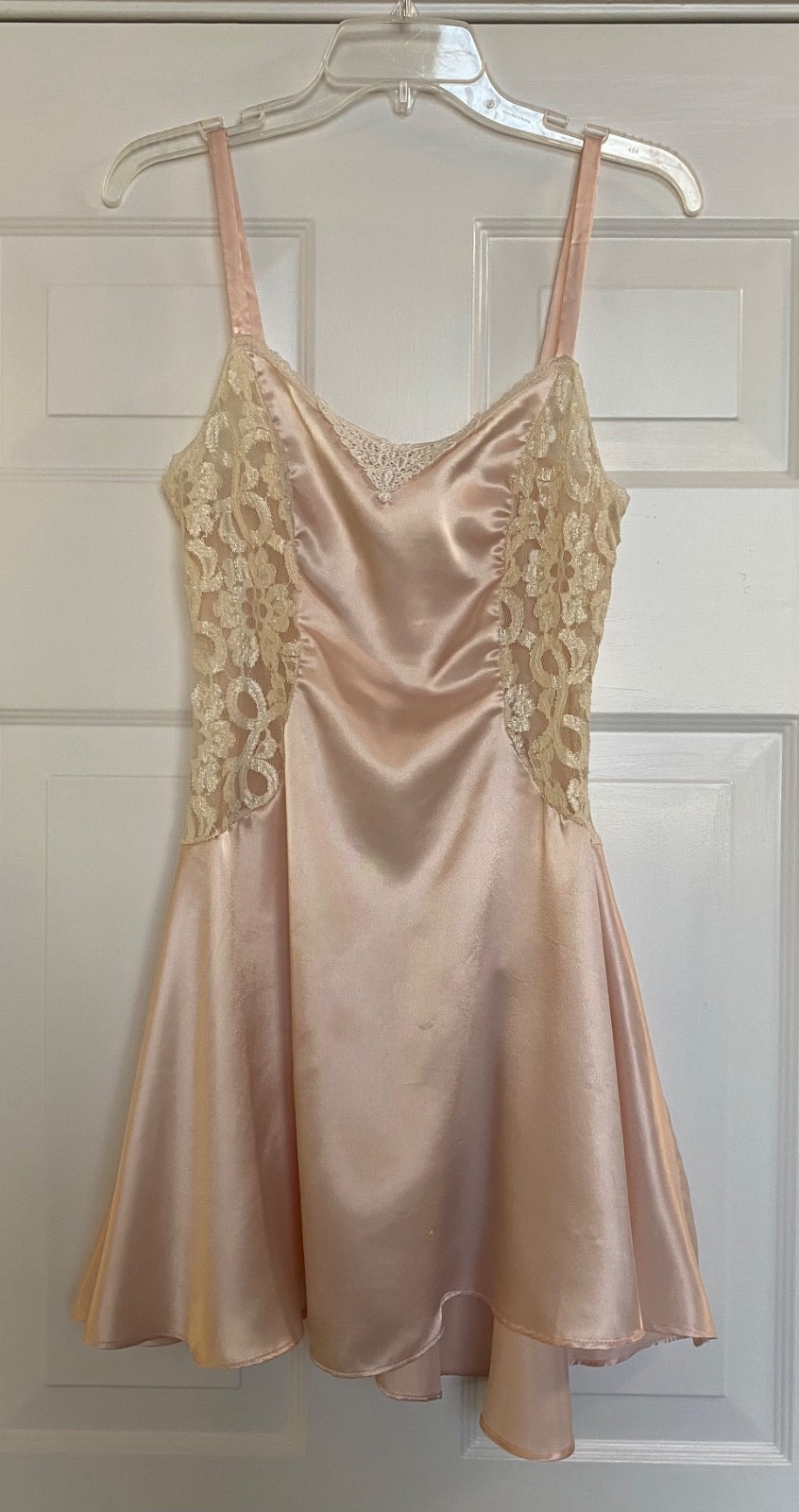 Vintage Y2K Satin & Lace Chemise S Sort Asymmetrical Champagne Pink CIRCA 2000