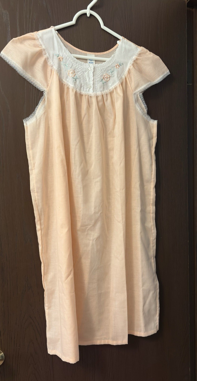 Vintage Berkliff Knee Length Peach Nightgown Lace & Flutter Sleeve Size M