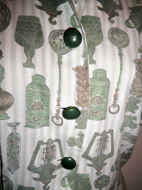 Vtg 50s VIRGINIA HART Cotton Fabric KITCHEN THEME Belt Dress DEADSTOCK M L NOS