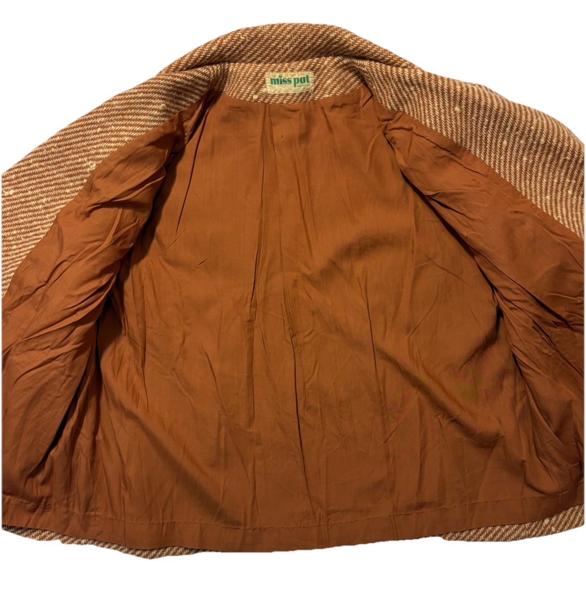 70s MISS PAT Orange/brown 3/4 Length Wool Tweed Boxy Blazer Jacket- Women’s M/L