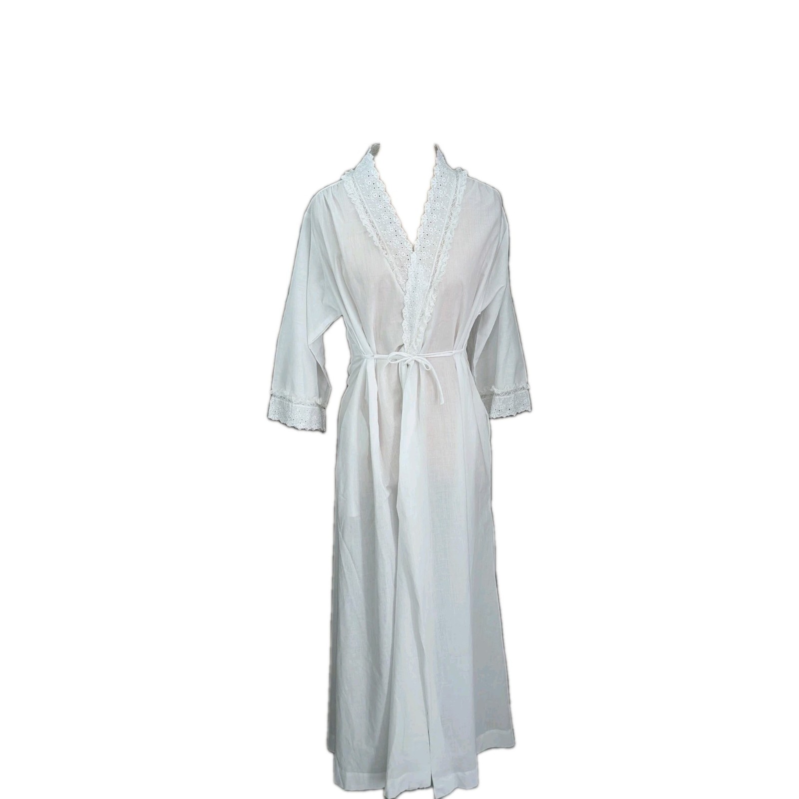 Vintage Christian Dior Eyelet Lace Trim White Robe Rare Sz S