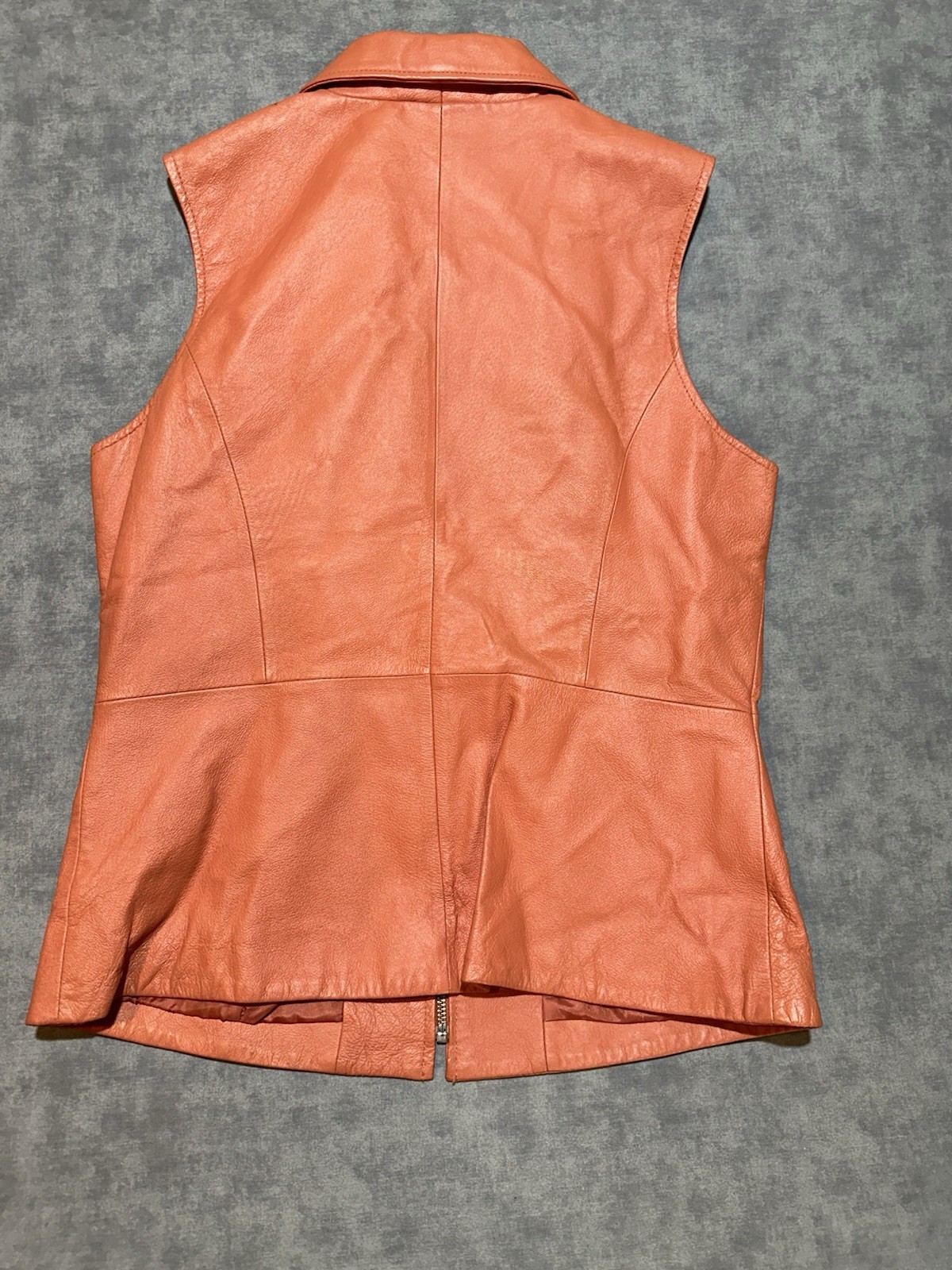Metro Style Salmon Vintage 90s Collared Sleeveless Leather Vest Size 12 [39]