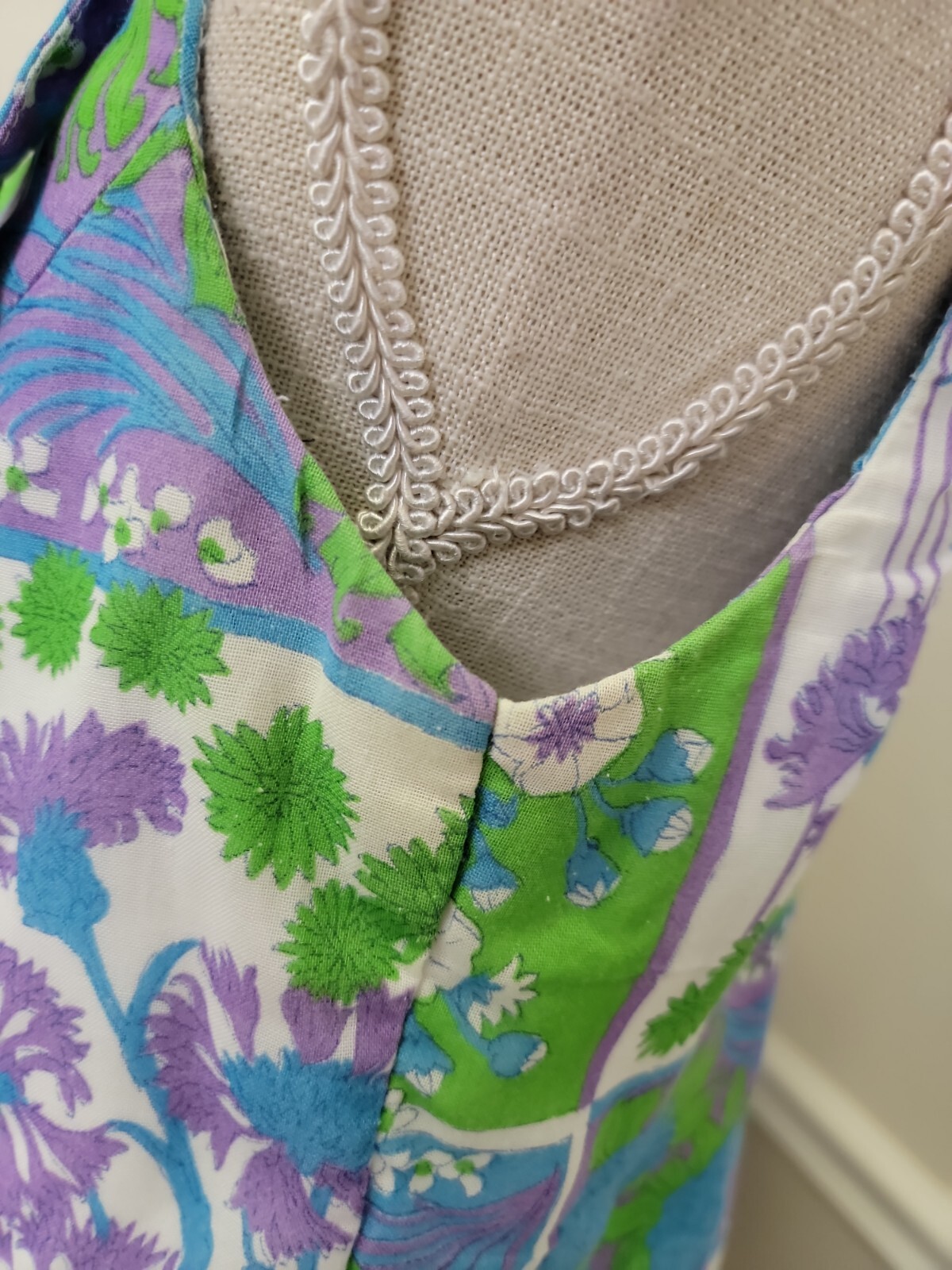 VTG ILGWU Psychedelic Green And Purple Floral Hippie Mod Gogo Retro Dress