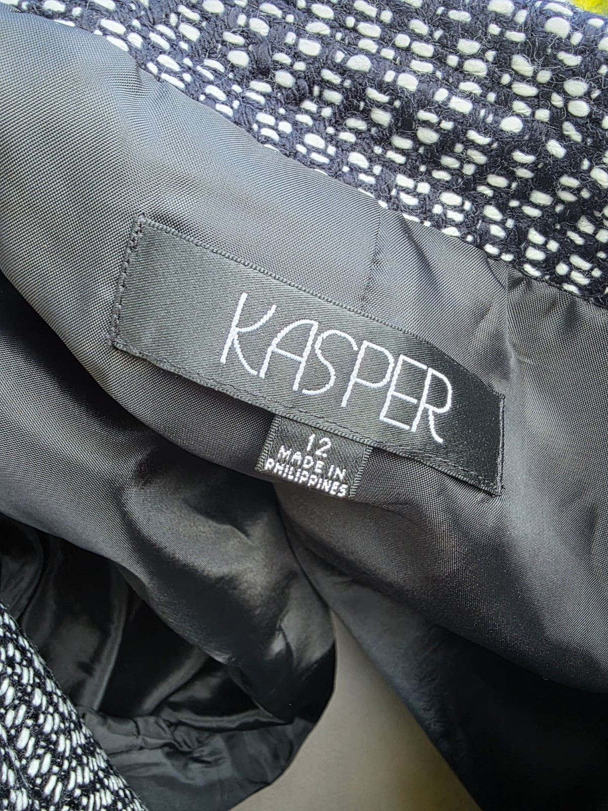 Vtg Kasper NWT Tweed Blazer Jacket Black White Gold Button Braided Trim Sz 12