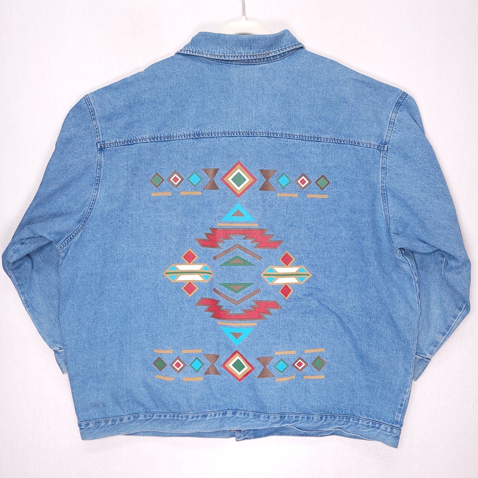 Vintage Hunters Run Southwestern Geometric Print Denim Jacket Shirt Size 5X