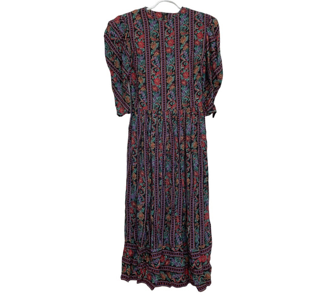 Vintage 1970s Holt Renfrew Collection 1300 Floral Midi Dress size M