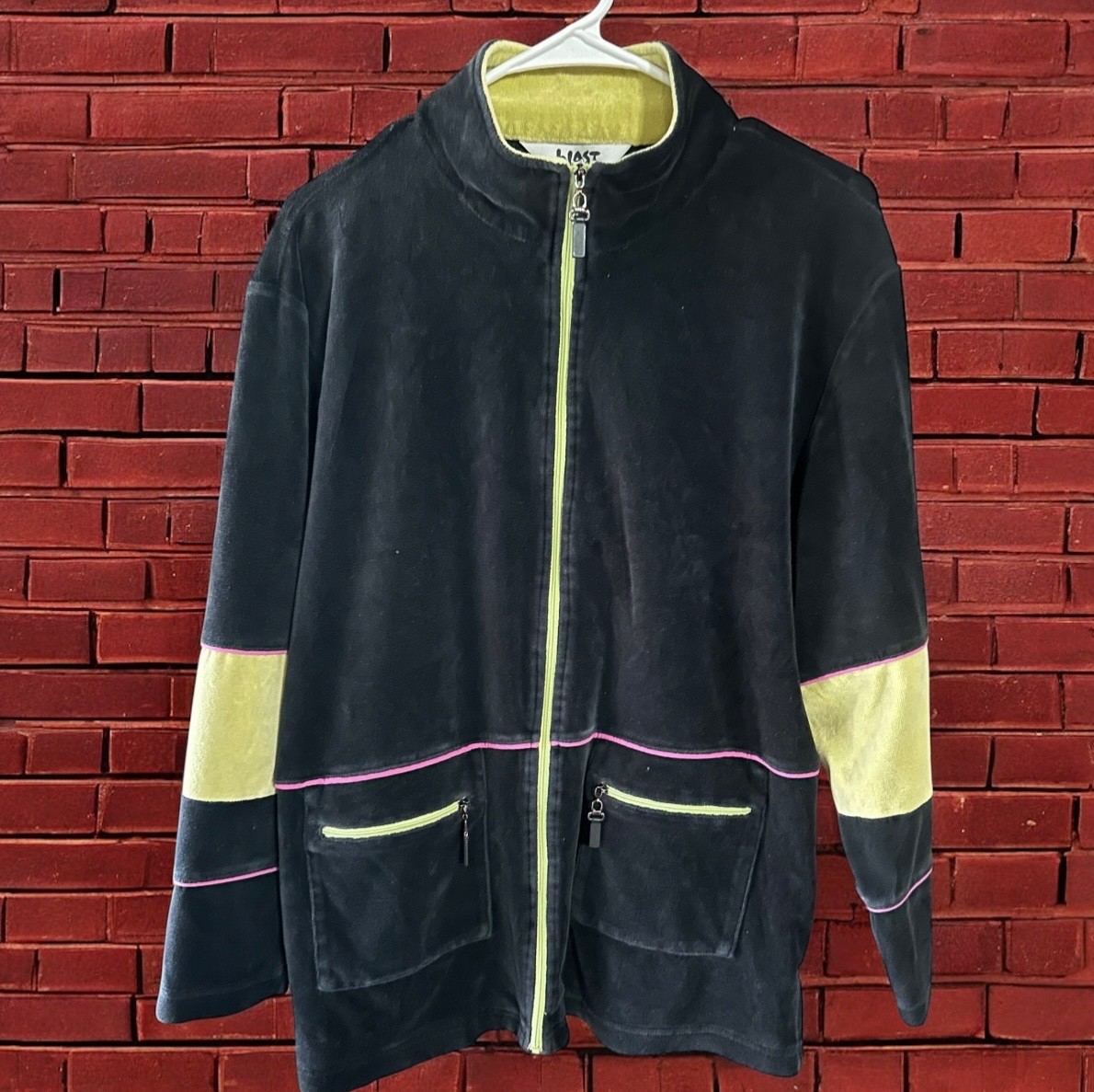 Vintage Y2K Blast Velour Tracksuit Jacket Womens XL Black Pink Lime Green