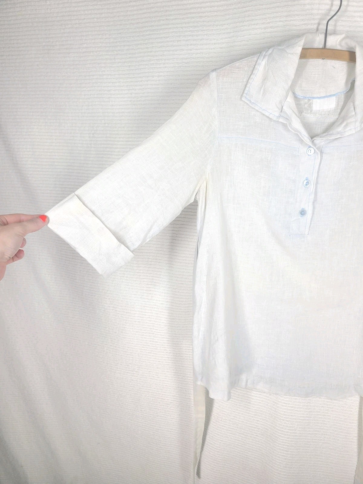 Vintage 70s Gauze Boho Top 100% Cotton Light Chambray Blue Tie Back Medium