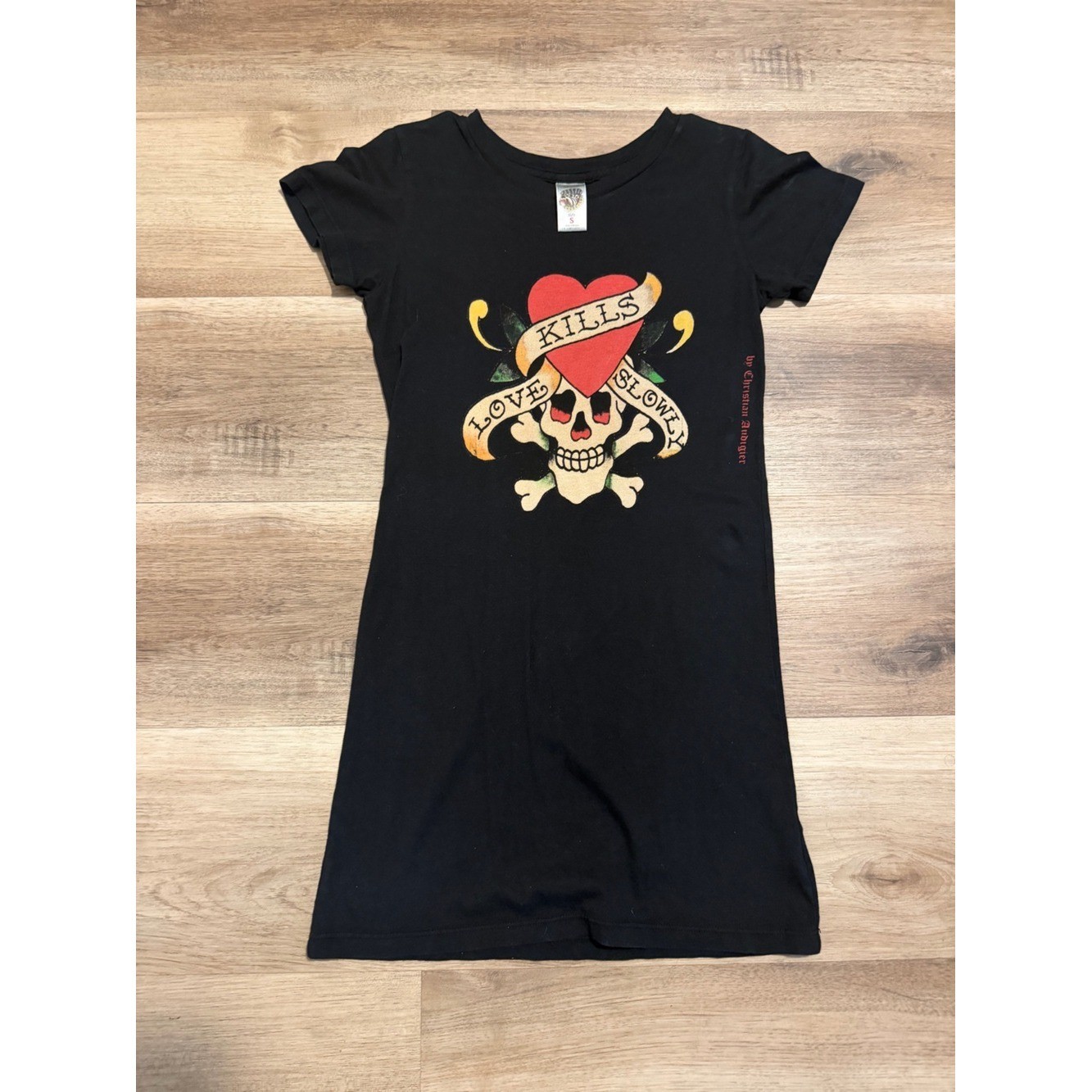 Vintage Ed Hardy T Shirt Dress Womens Small Christian Audigier Y2K Grunge Tee