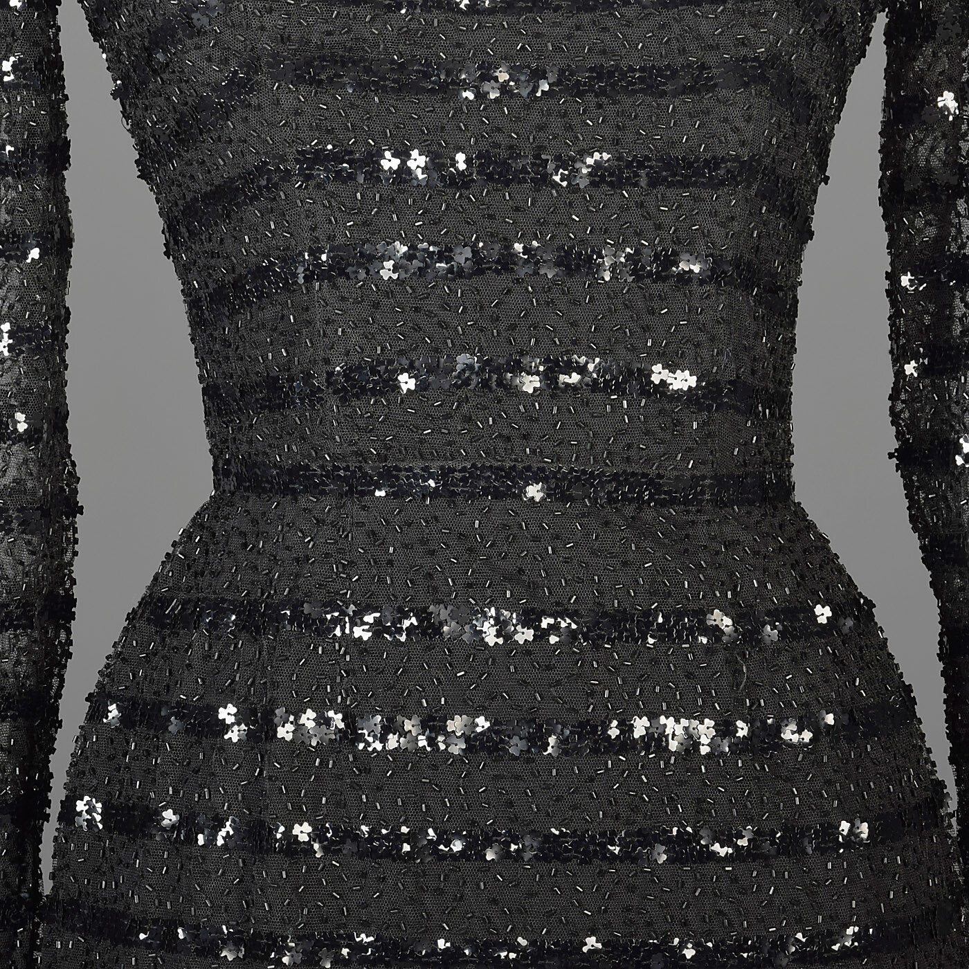 XXS Vintage 1960s 60s Ceil Chapman Long Sleeve Sequin Little Black Dress LBD