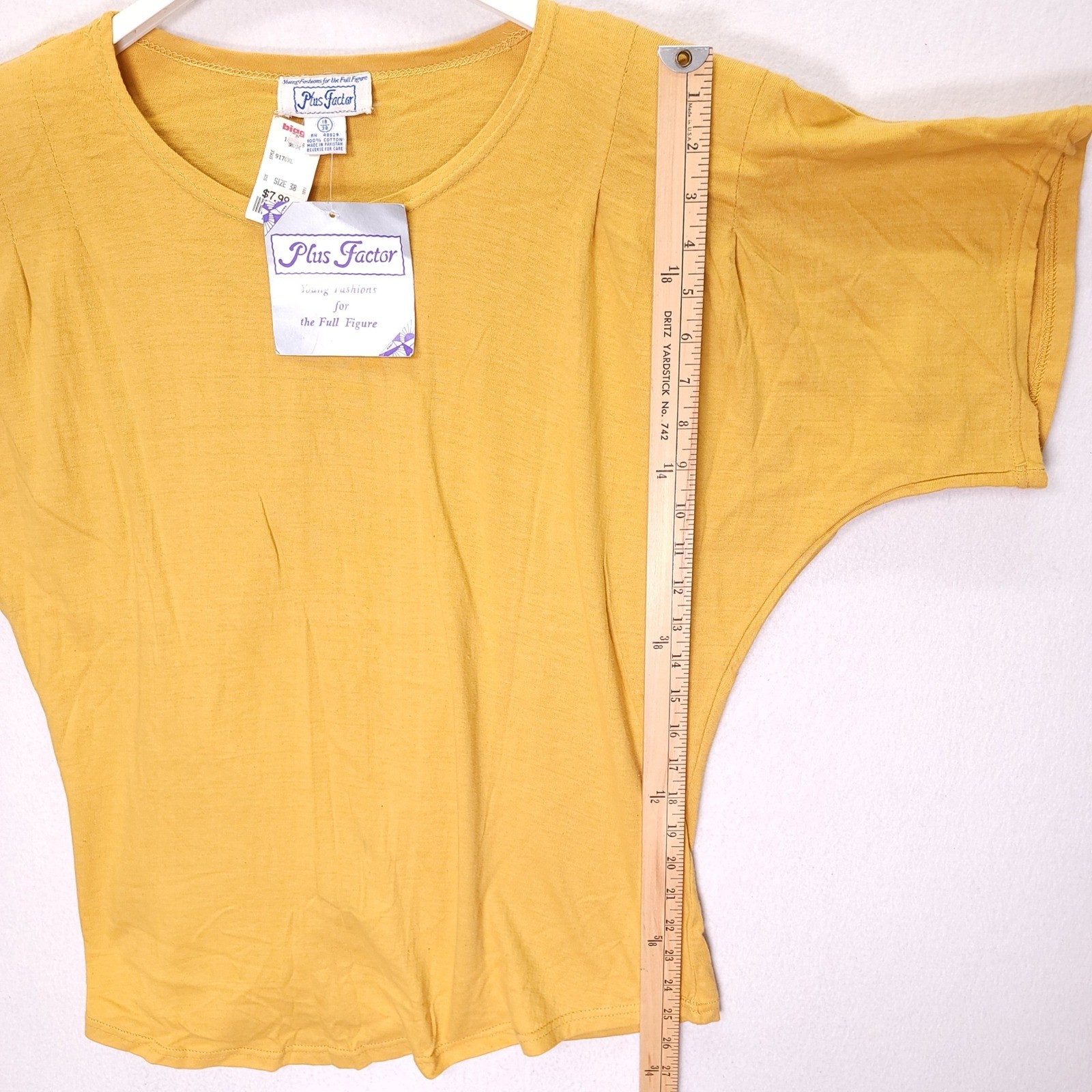 Vintage Plus Factor Mustard Yellow Dolman Sleeve Cotton Top Shoulder Pads NWT 38