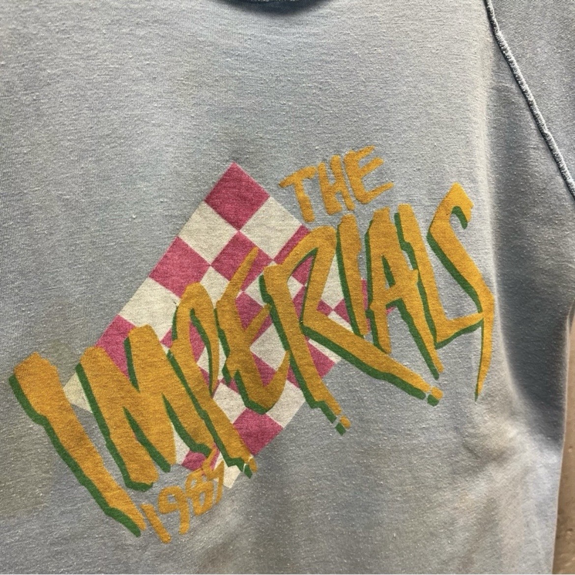 Vintage 80s The Imperials Raglan Cut Blue Colorful Print Band Tee M/L 1985