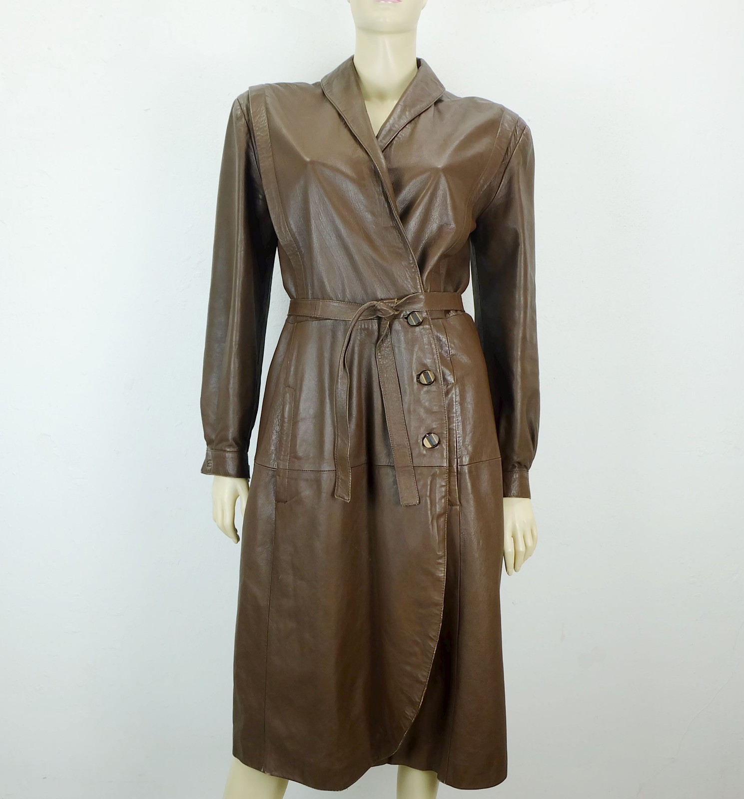 vintage leather coat coat size 38 chocolate brown leather 80s womens coat