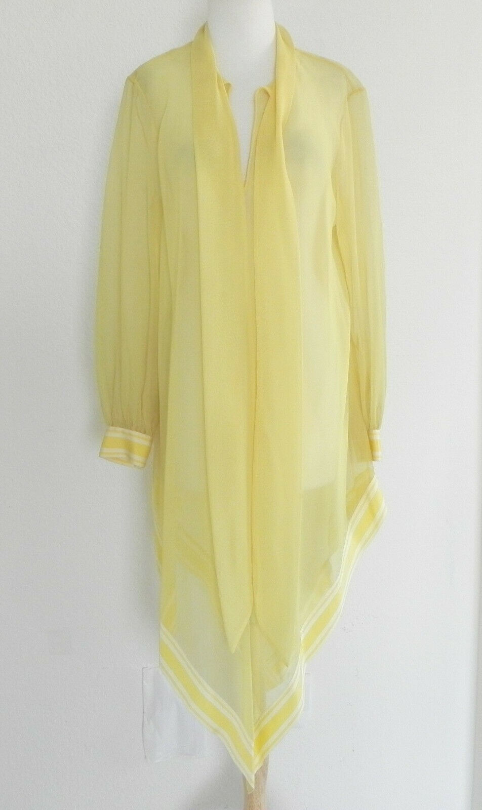 Vtg Lane Bryant 2 PC Long Sleeve Tunic /Maxi Dress Chiffon/Jersey Yellow Size 10