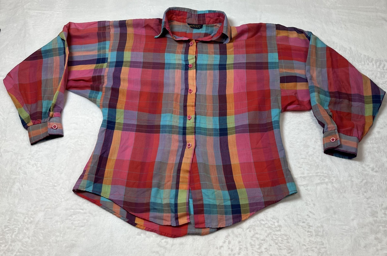 Vintage 80’s Dee Cee Rainbow PLAID Multicolor Button up shirt Medium