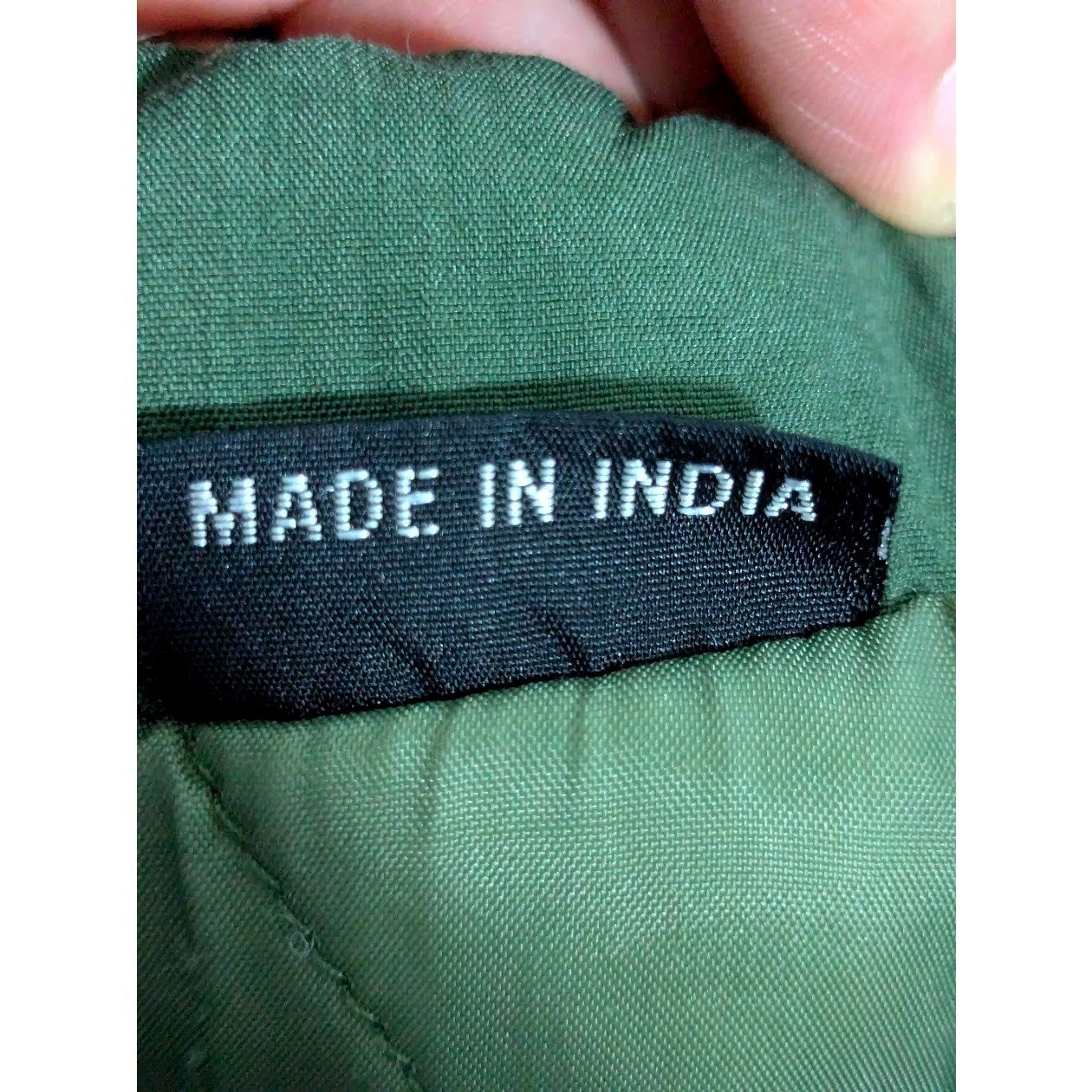 Vintage Olive Green M Quilted Parka Jacket Patterned Collar Drawstring Waist